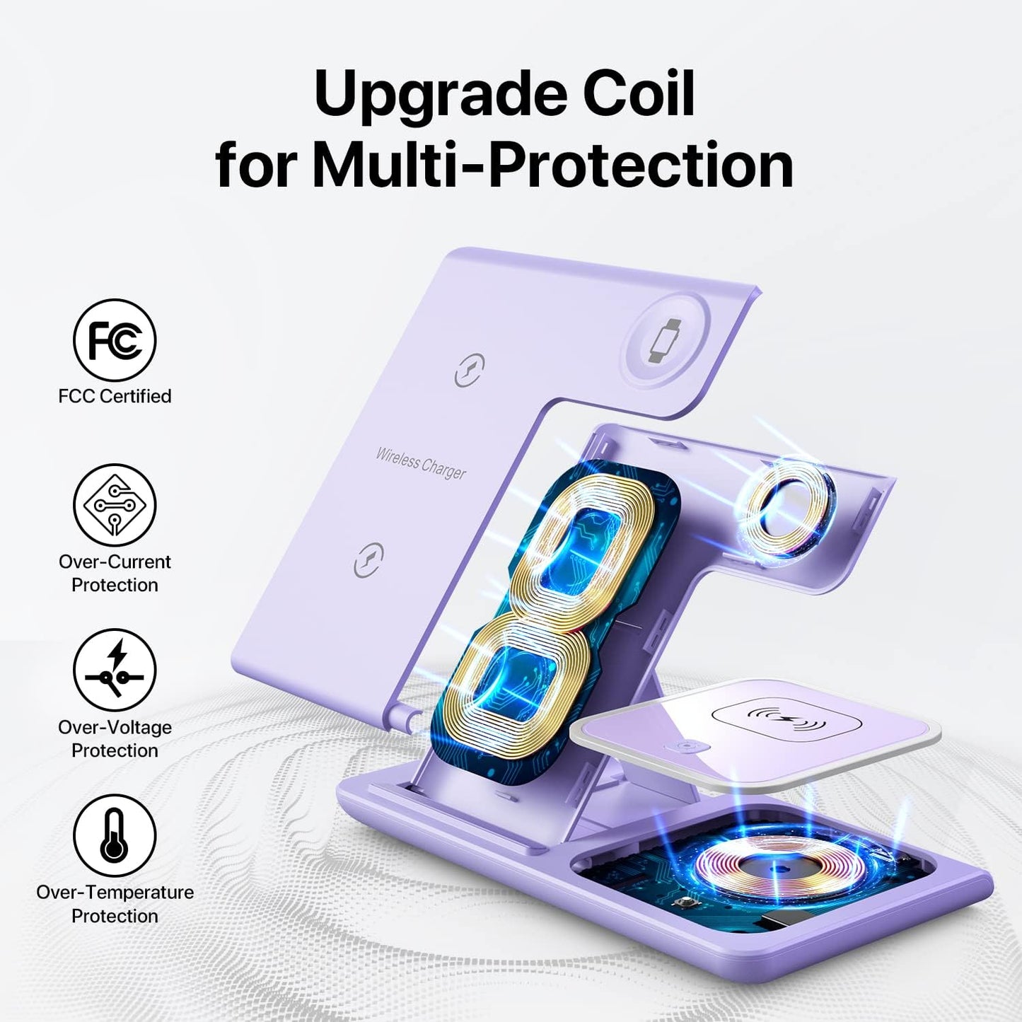 Charging Station for Apple Devices, Apple Watch Charger, iPhone and Watch Charger Stand for iPhone 14/13/12/11/Pro/X/Max/XS/XR/8/Plus, Apple Watch7/6/5/4/3/2/SE, Airpods 3/2/Pro(White) (Pink) (Blue)(Purlple)