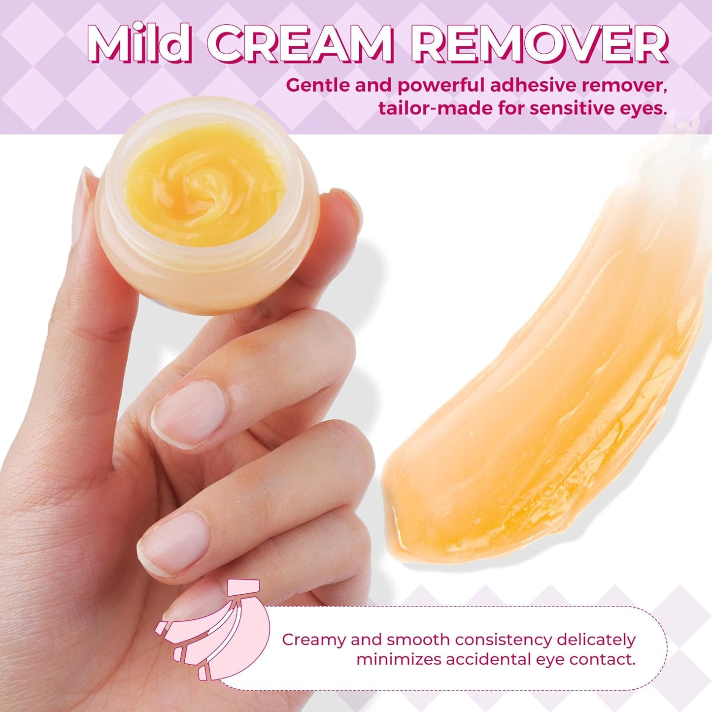 LASHVIEW Eyelash Extension Remover Cream, Light Banana Flavour Cream Professional Eyelash Extension Glue Removal Cream Low Irritation Fast Acting Removing Eyelash Extension Glue Cream, 5g