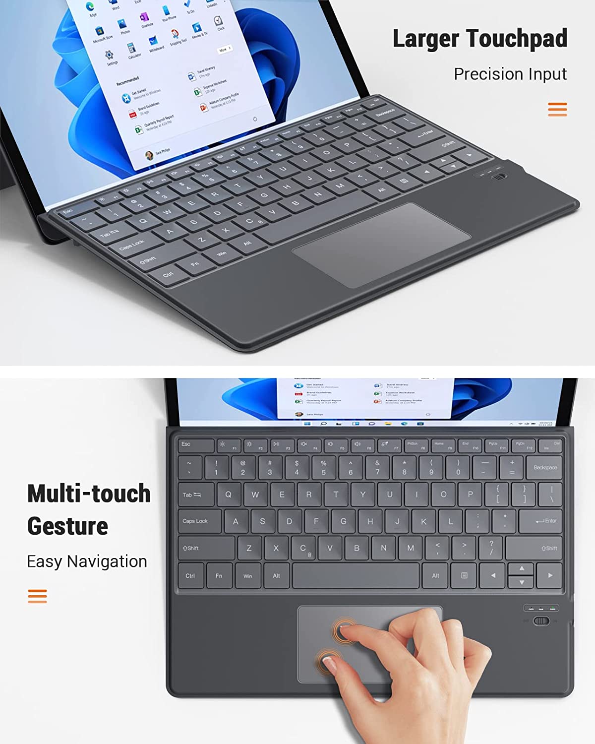 MoKo Type Cover Keyboard for Microsoft Surface , Pro 9 & Pro 9 13" 2022 / Pro 8 2021 / Pro X Lightweight Ultra-Thin Bluetooth Rechargeable Keyboard with Sensitive Trackpad, Wireless QWERTY Keyboard