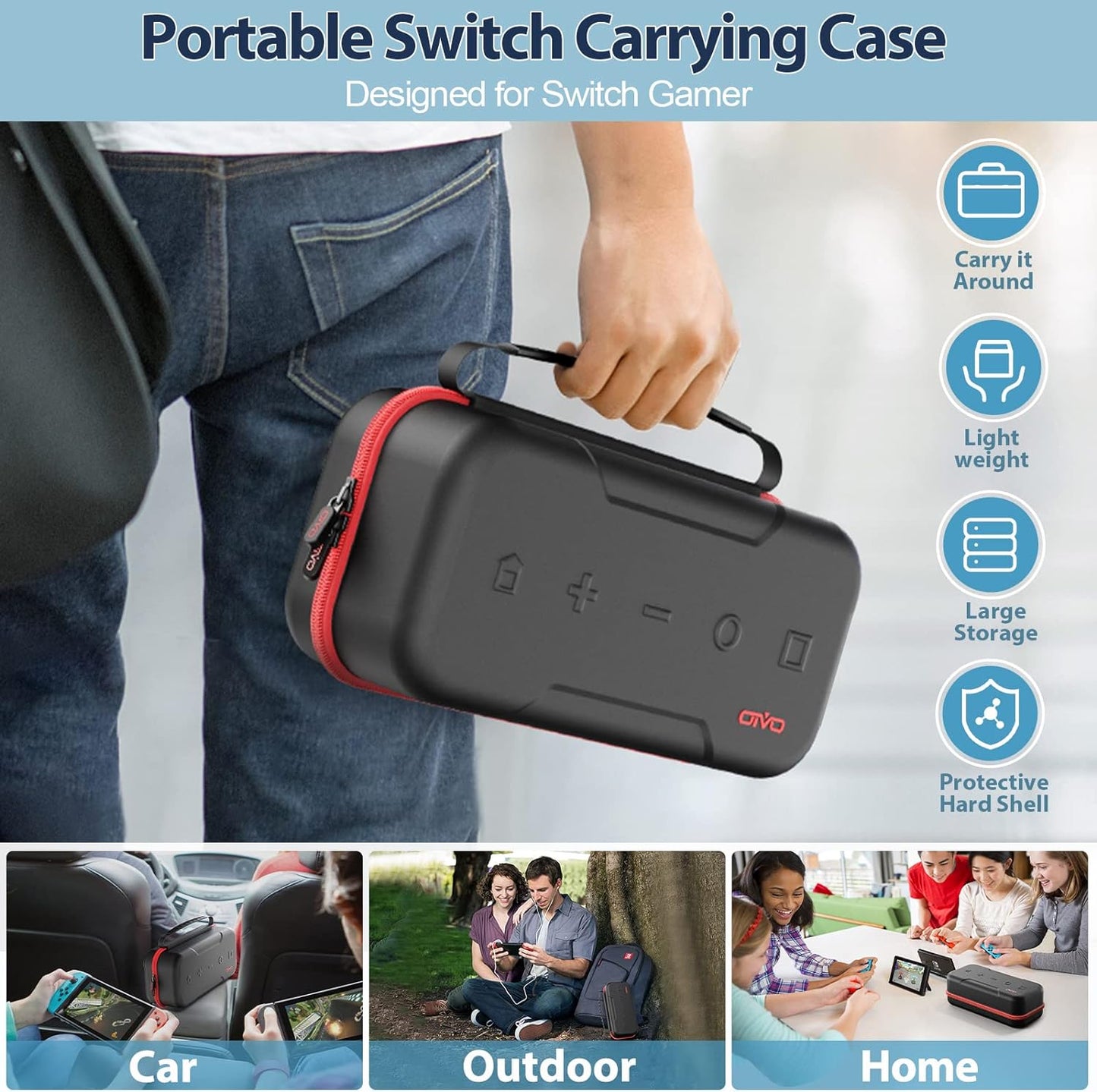 Switch OLED Carrying Case Compatible with Nintendo Switch/OLED Model, Portable Switch Travel Carry Case Fit for Joy-Con and Adapter, Hard Shell Protective Switch Pouch Case with 20 Games Holder, Red