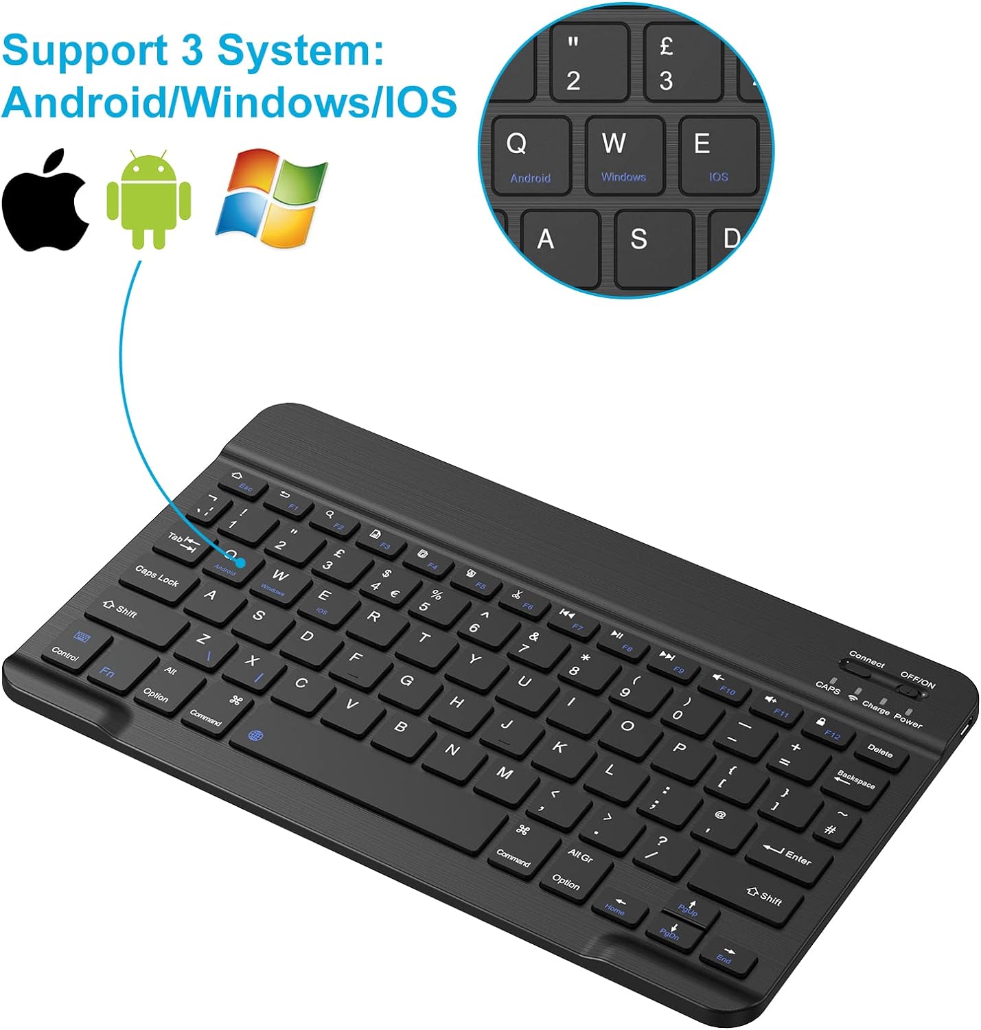 PINKCAT Bluetooth Keyboard, Ultra-Slim Wireless Keyboard UK Layout Quiet Portable Design with Built-in Rechargeable Battery for iOS, Mac, iPad, Windows and Android 3.0 and above OS