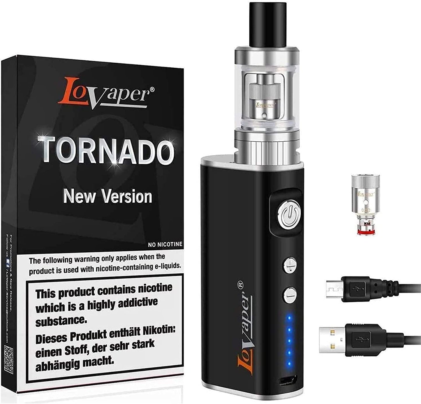 LoVaper Vape Tornado Box Mod with 2200mAh Battery E Cigarette Starter Kit with 0.5ohm 2.0ml Top Refill Tank Vape Pen E Cigarettes TPD Compliant No Nicotine E Cig No Vape Liquid