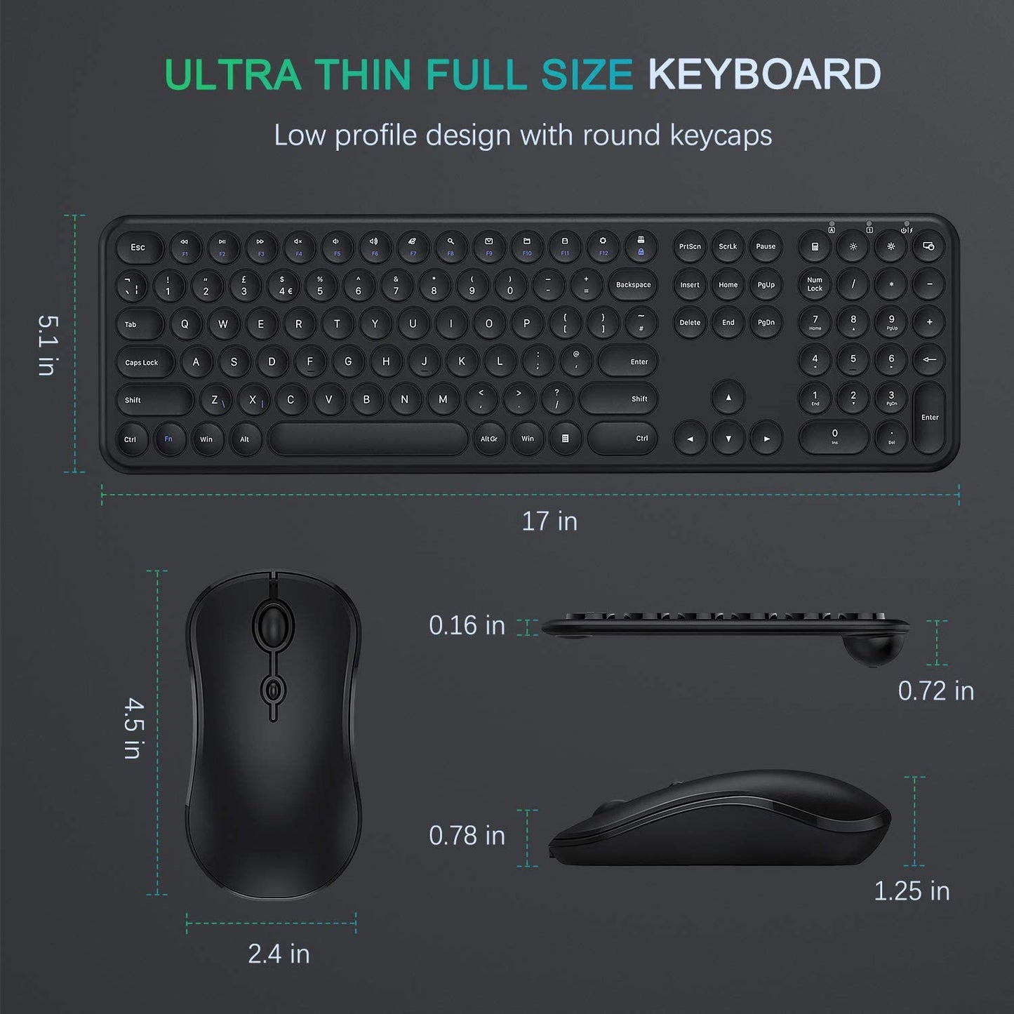 Seenda Rechargeable Wireless Keyboard and Mouse Combo, Ultra Slim Full Size 2.4G Ergonomic Wireless Keyboard & Quiet Mouse Set with Round Keys for Windows System