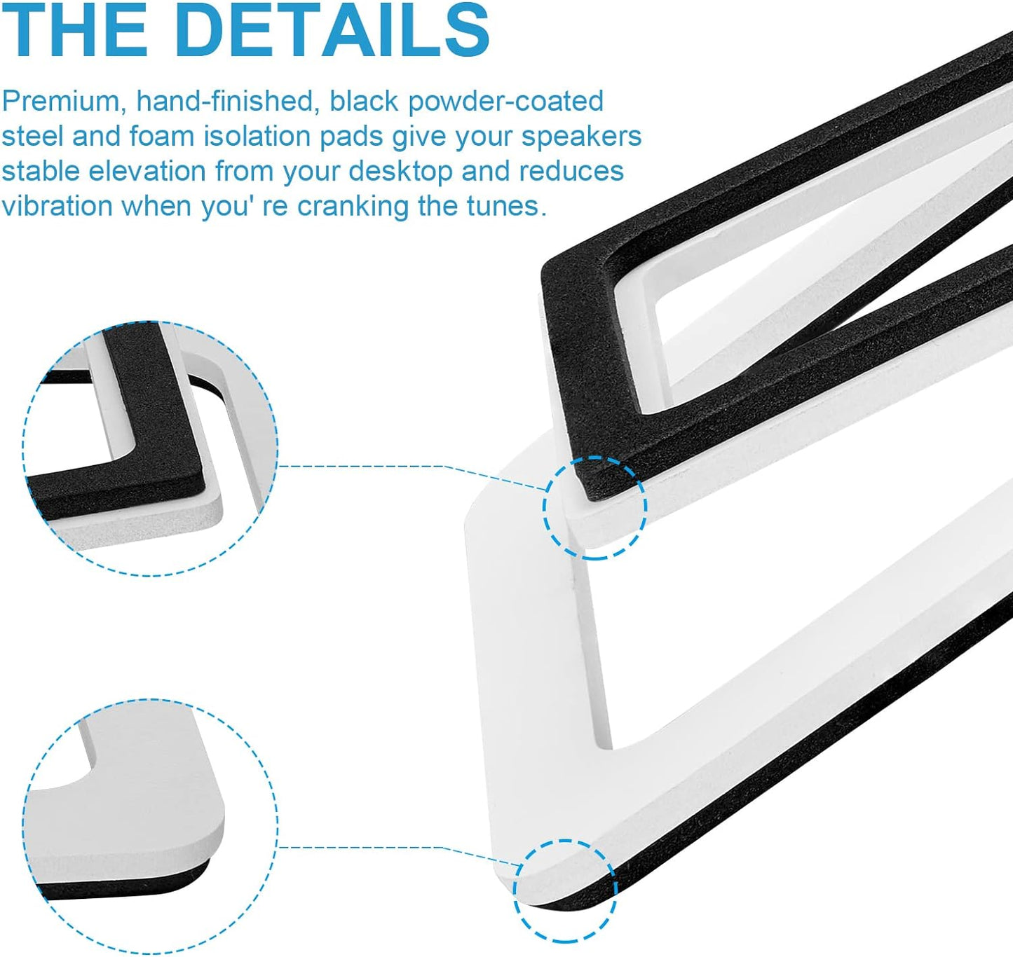 Sanyun SW601 Metal Desktop Speakers Stands for Compact 2''-3'' Speakers, Tilted Steel Damping Foam Padding for Computer PC Tabletop Monitor Speakers, Recommended for SW208, White (Pair)