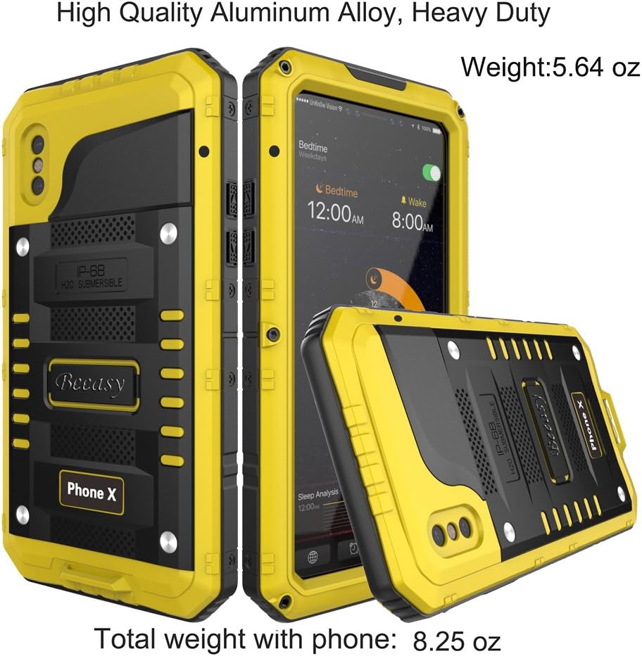 Case for iPhone X/XS Heavy Duty with Screen Full Body Protective Waterproof, Impact Strong, Shockproof Dust Proof Tough Cover for iPhone 10 Metal Military Defender for Outdoor Black &amp; Yellow