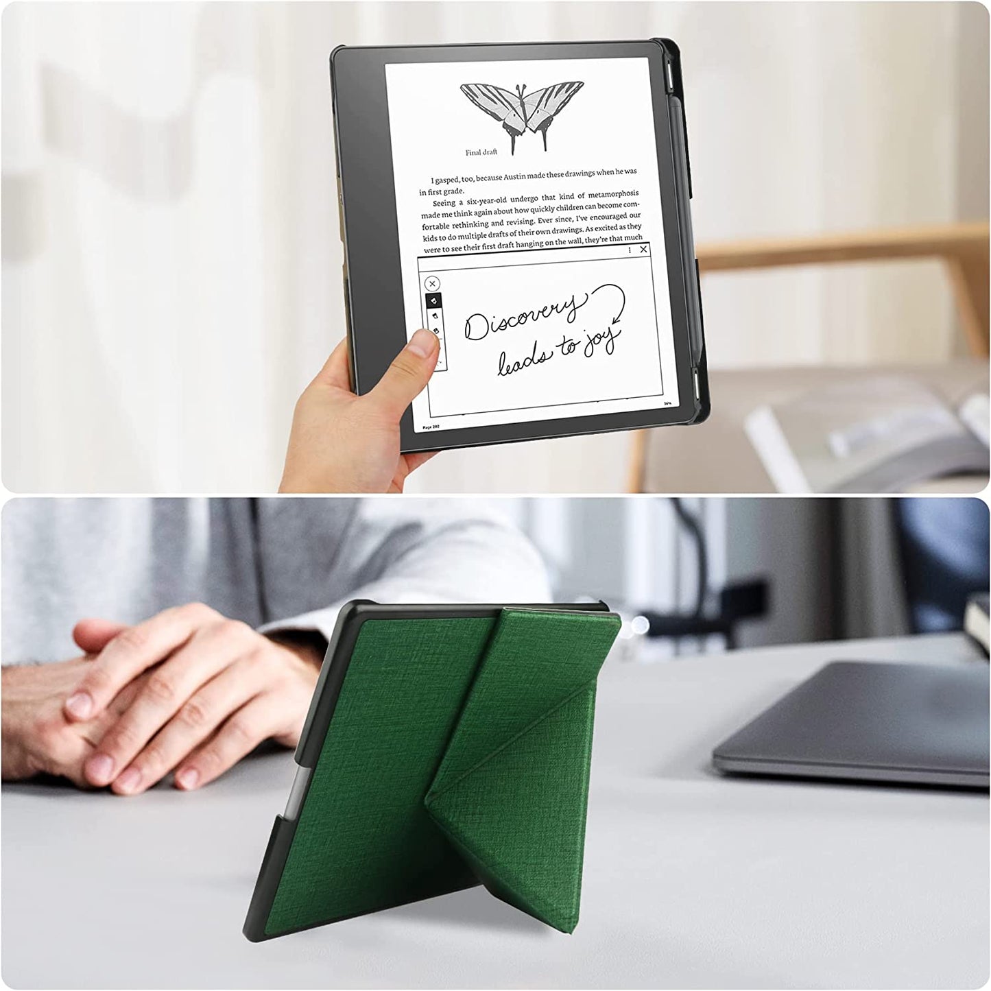 HoYiXi Origami Case for 10.2-inch Introducing Kindle Scribe 1st Generation 2022 Release Slim Leather Protective Cover with Foldable Stand Blue -Grey - Green - Black&nbsp;