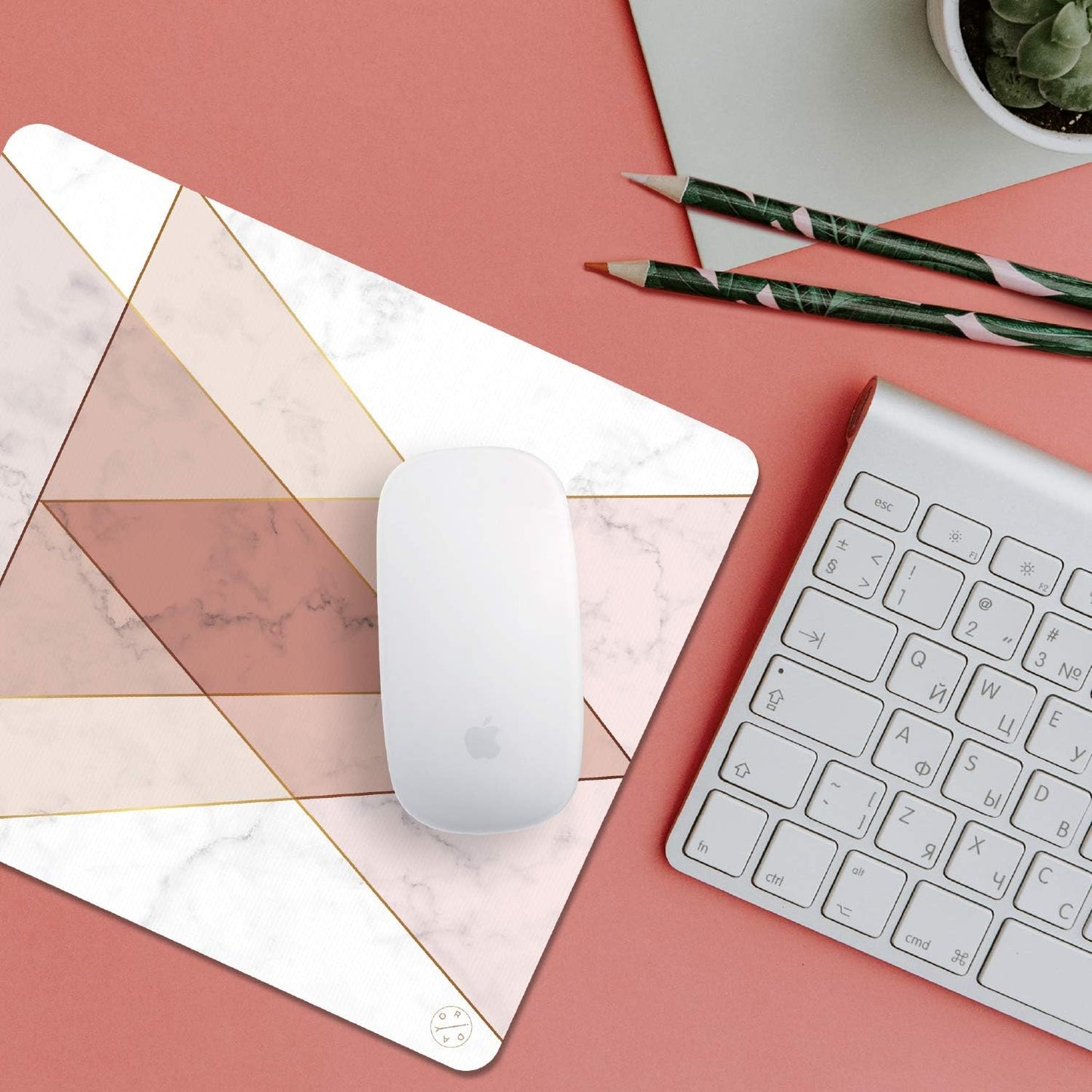 Oriday Gaming Mouse Pad Custom for Home and Office, Modern Design for Women Non-Slip Rubber (Triangle on Marble) 24cm x 20cm