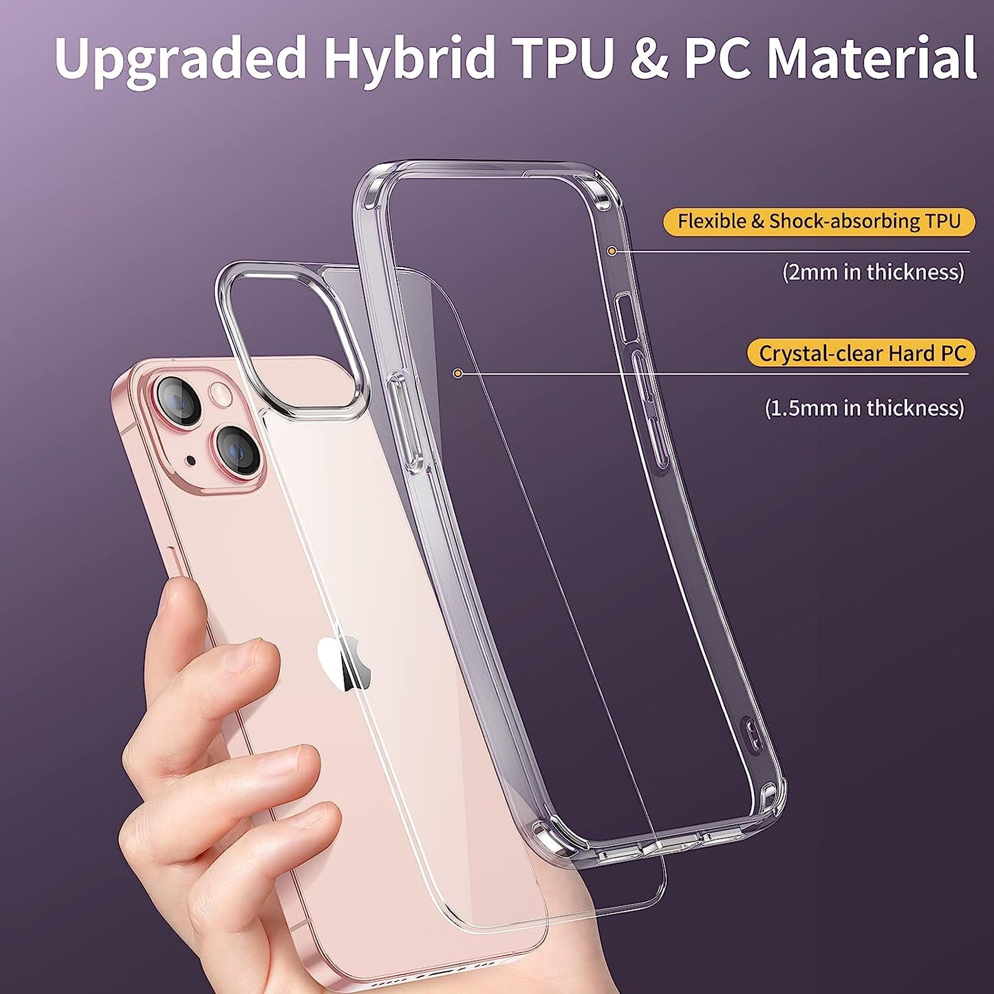 UNBREAKcable Case for iPhone 13 6.1 Inch - [Shockproof & Anti-Scratch] Ultra Clear Hard PC Back, Soft TPU Bumper Protective Phone Case Cover for iPhone 13 - Transparent