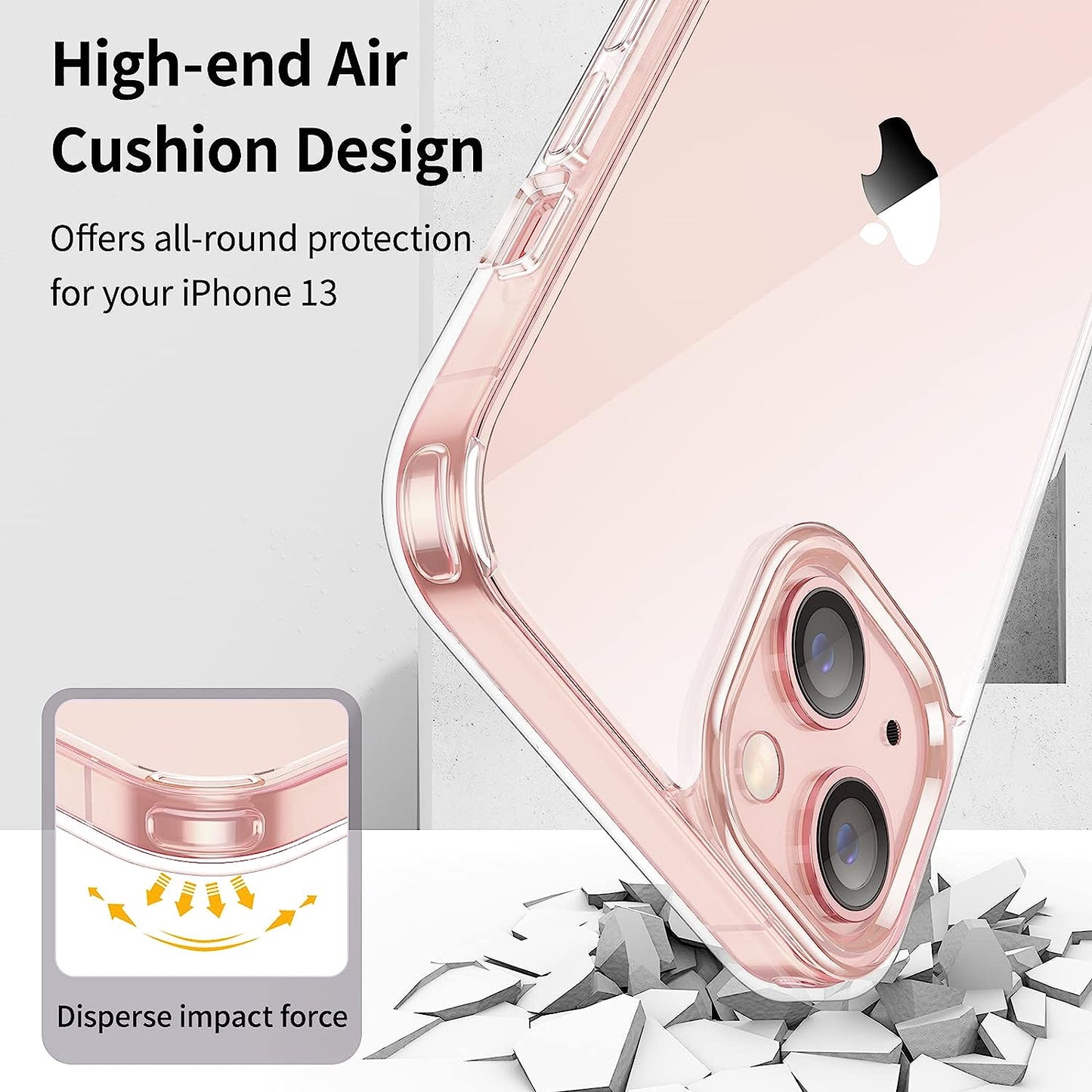 UNBREAKcable Case for iPhone 13 6.1 Inch - [Shockproof & Anti-Scratch] Ultra Clear Hard PC Back, Soft TPU Bumper Protective Phone Case Cover for iPhone 13 - Transparent