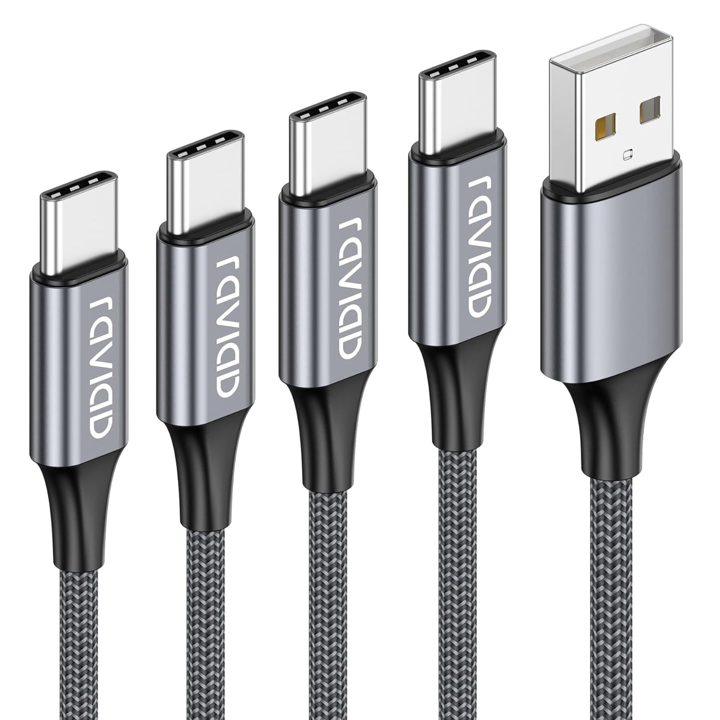 RAVIAD USB C Charger Cable, 4Pack 0.5M+1M+2M+3M Type C Charger Cable Fast Charging 3A Nylon Braided USB C Cable for iPhone 15 Plus Pro Max, Samsung Galaxy S24/S23/S22, Huawei P40/P30, Google Pixel