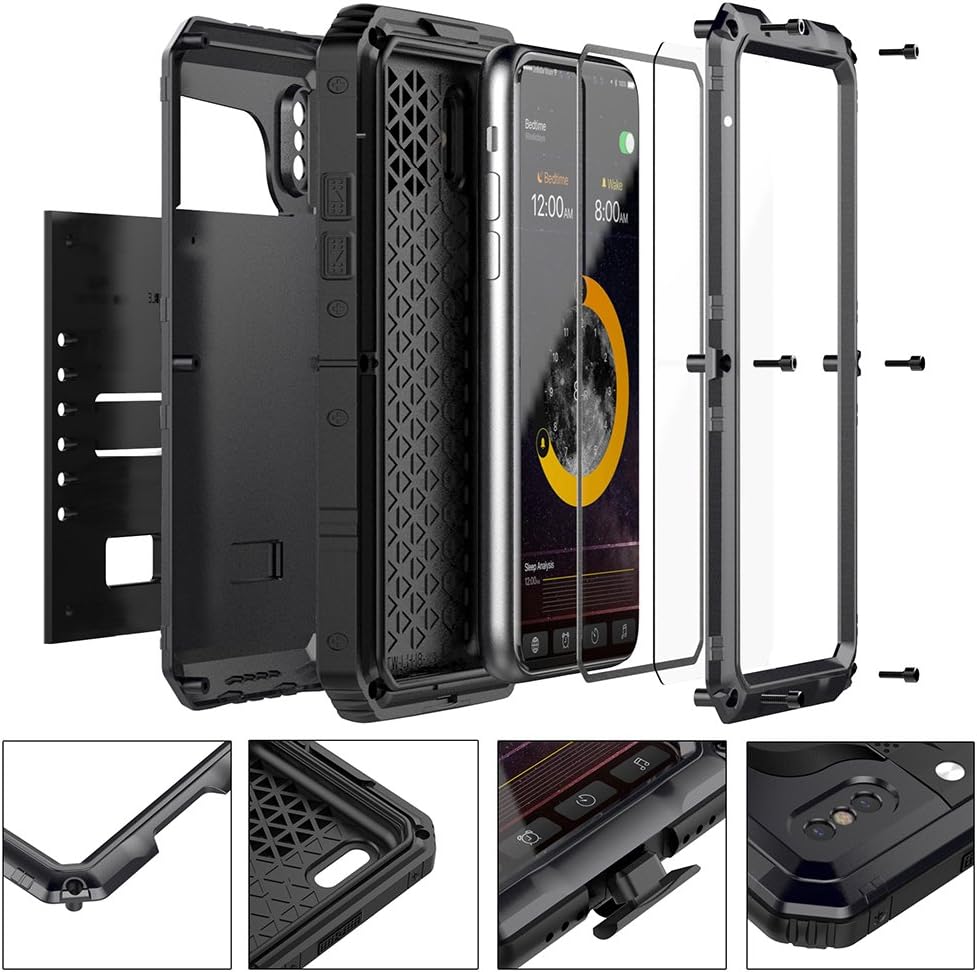 Case for iPhone X/XS Heavy Duty with Screen Full Body Protective Waterproof, Impact Strong, Shockproof Dust Proof Tough Cover for iPhone 10 Metal Military Defender for Outdoor Black &amp; Yellow