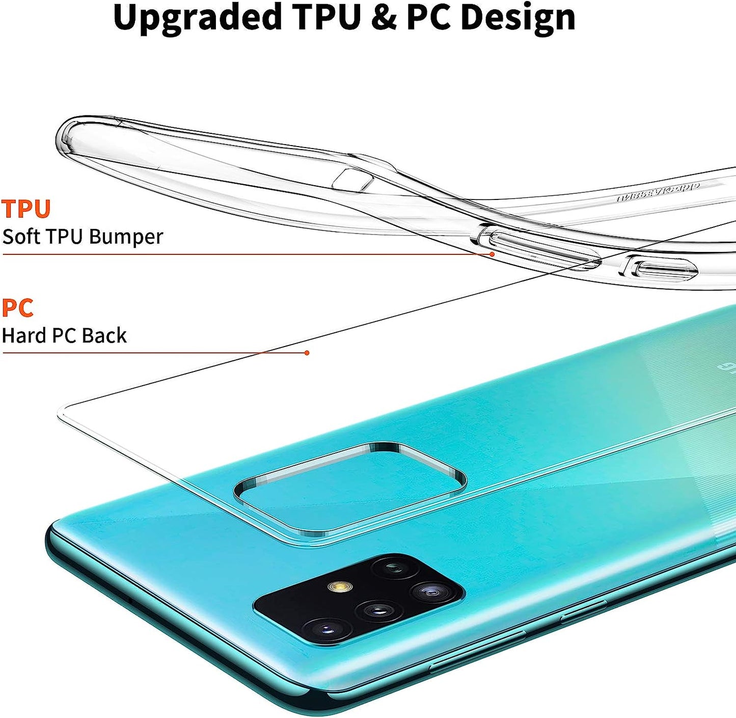 UNBREAKcable Case for Samsung Galaxy A51 (Non 5G Version) - Ultra Clear Hard PC Back & Soft Silicon Bumper Protective Cover Phone Case for Samsung Galaxy A51 4G- Transparent UBHP242