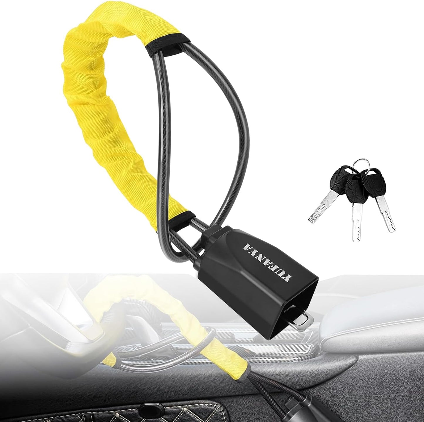 Steering Wheel Lock Seat Belt Lock, Anti Theft Car Security Device Car Lock Car Theft Prevention with 2 Keys, Universal Locks for Car Trucks SUV Van