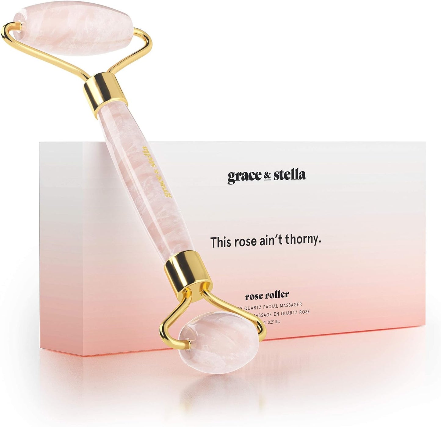 Rose Quartz Face Roller - Face Roller Skin Care - Facial Roller - Stone Roller For Face - Face Massager Roller For Lymphatic Drainage - Quartz Roller For Face - Crystal Face Roller by grace and stella