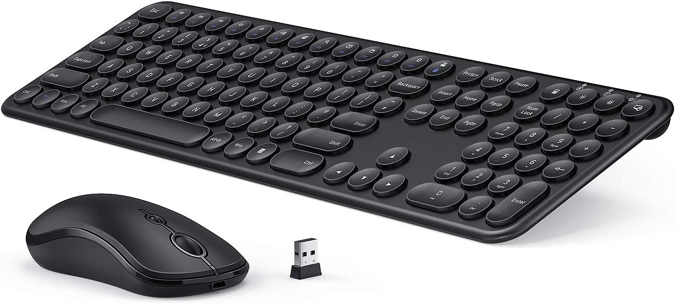 Seenda Rechargeable Wireless Keyboard and Mouse Combo, Ultra Slim Full Size 2.4G Ergonomic Wireless Keyboard & Quiet Mouse Set with Round Keys for Windows System