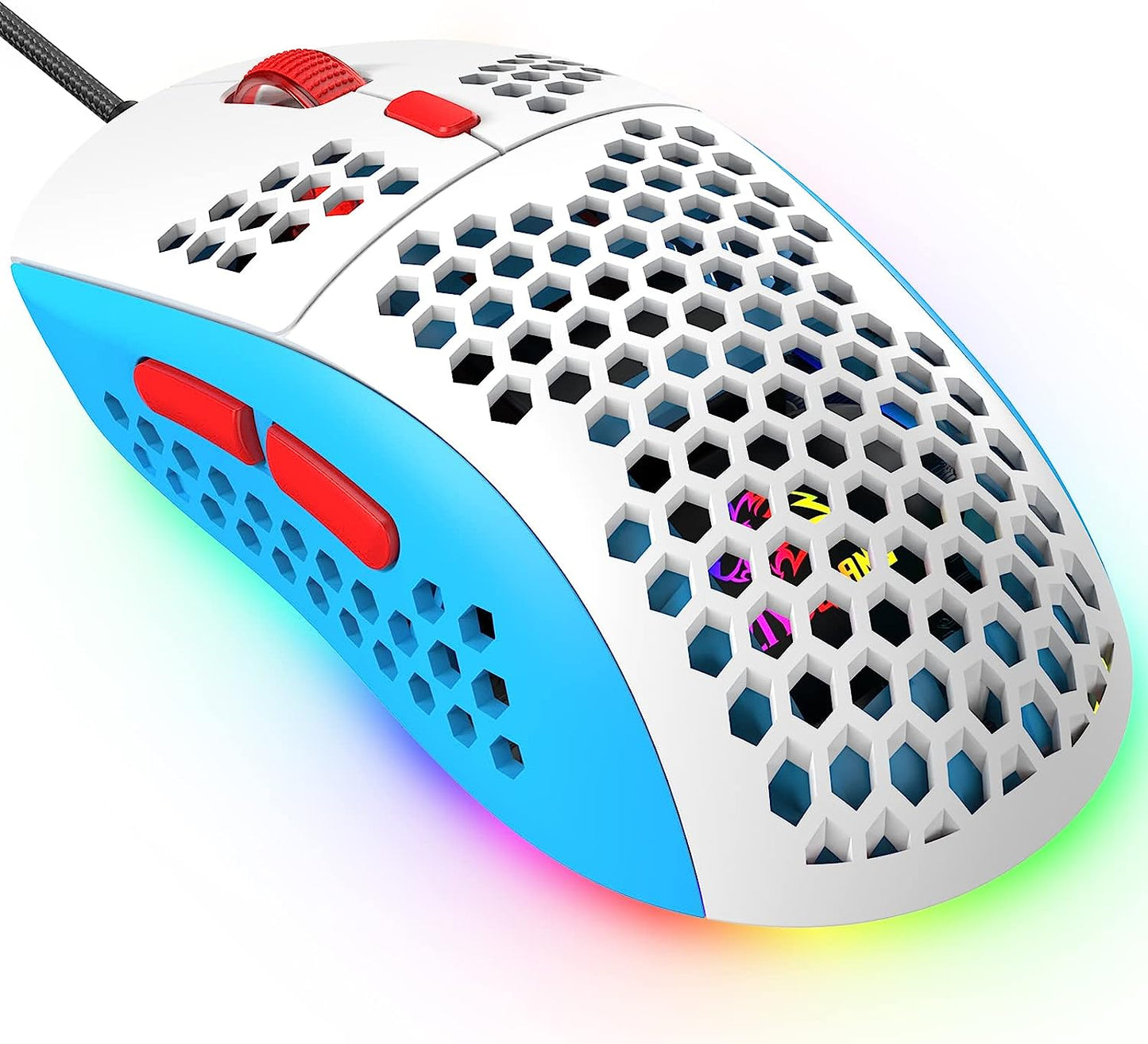 KUIYN 383 PRO M8 Ultralight Wired Gaming Mouse, Lightweight Honeycomb Shell, 6 RGB Breathing Backlit Mice, 6 Adjustable DPI 6400, USB Optical Model Aerox Mice