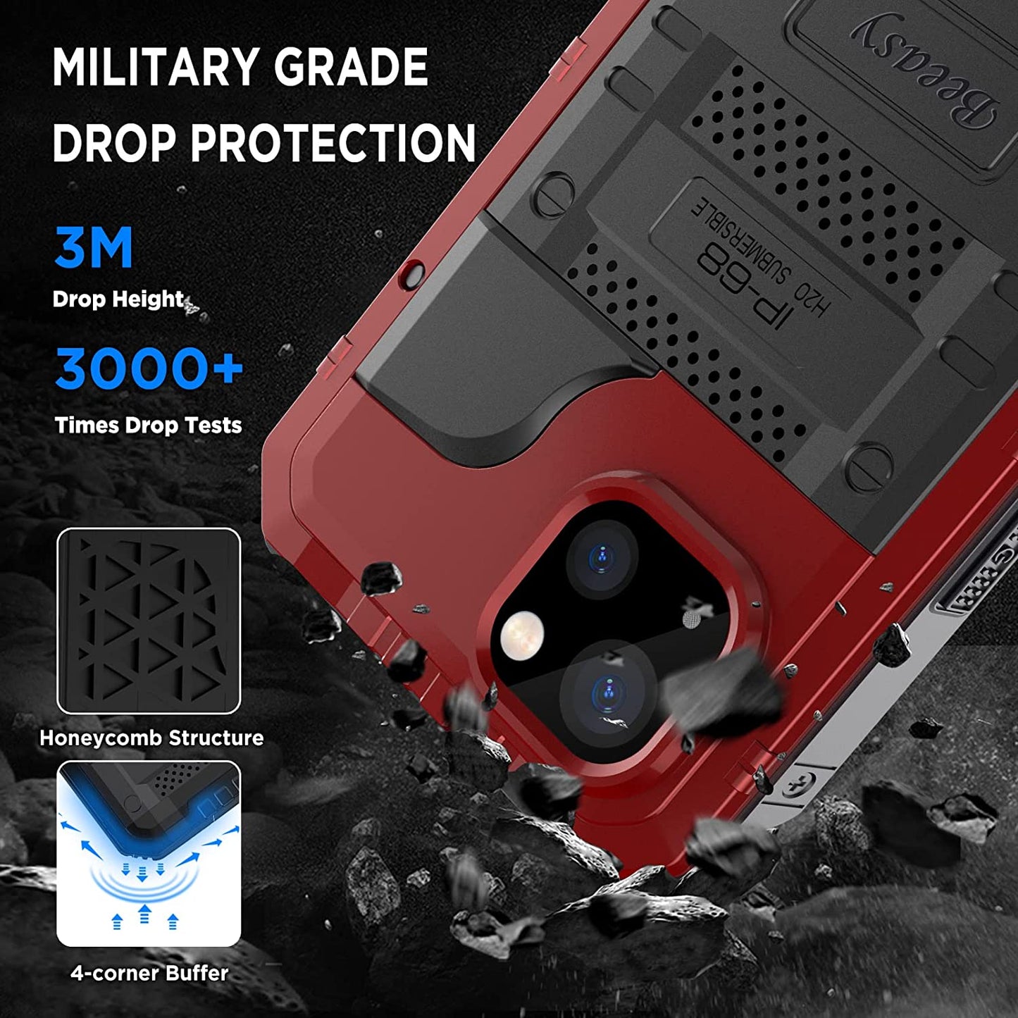 Beeasy for iPhone 14 Case Waterproof Heavy Duty Shockproof Tough Metal Armour Cover Dustproof Built-in Screen Protector, Robust 360 Full Body Military Protective Rugged Case for iPhone 14 6.1inch