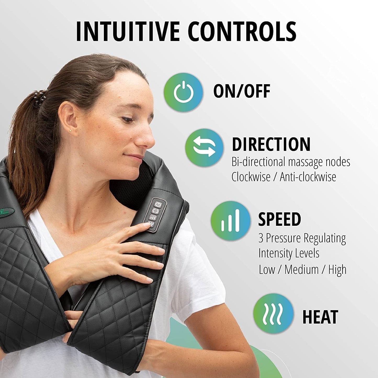 Oliver James Shiatsu Back, Neck and Shoulder Massager - Neck Massager for Neck Pain - Back Massager with Heat - Muscle Tension Relief - Shoulder Massager with Travel Bag and Car Adapter