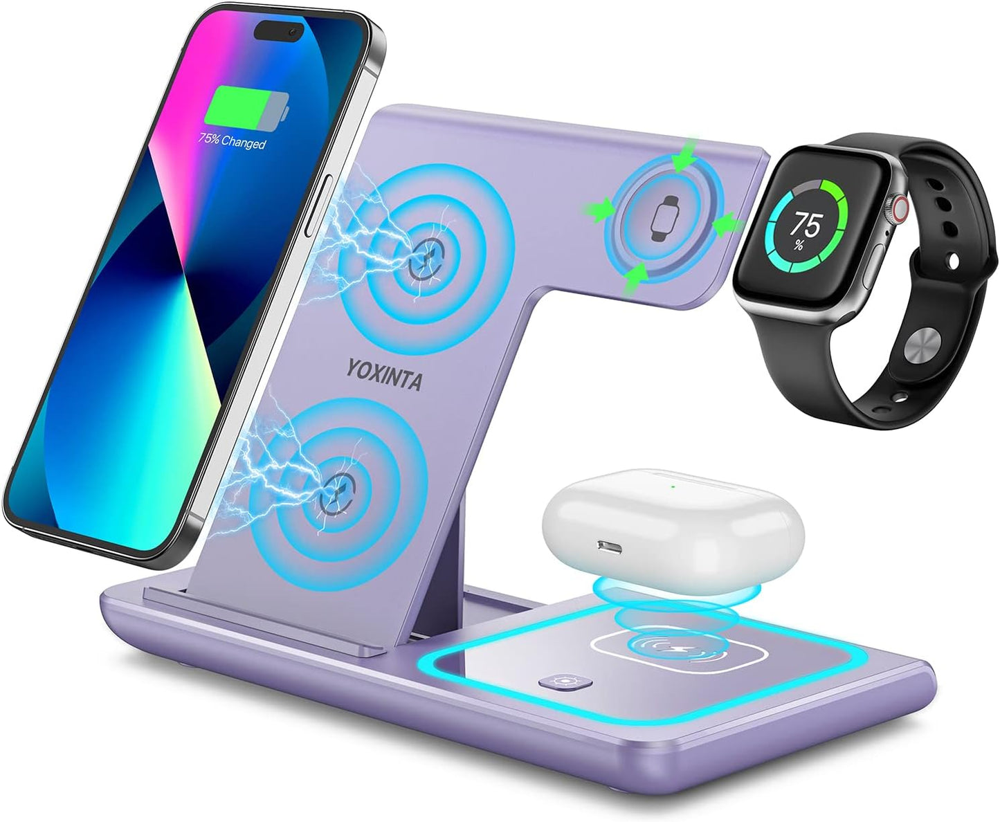 Charging Station for Apple Devices, Apple Watch Charger, iPhone and Watch Charger Stand for iPhone 14/13/12/11/Pro/X/Max/XS/XR/8/Plus, Apple Watch7/6/5/4/3/2/SE, Airpods 3/2/Pro(White) (Pink) (Blue)(Purlple)