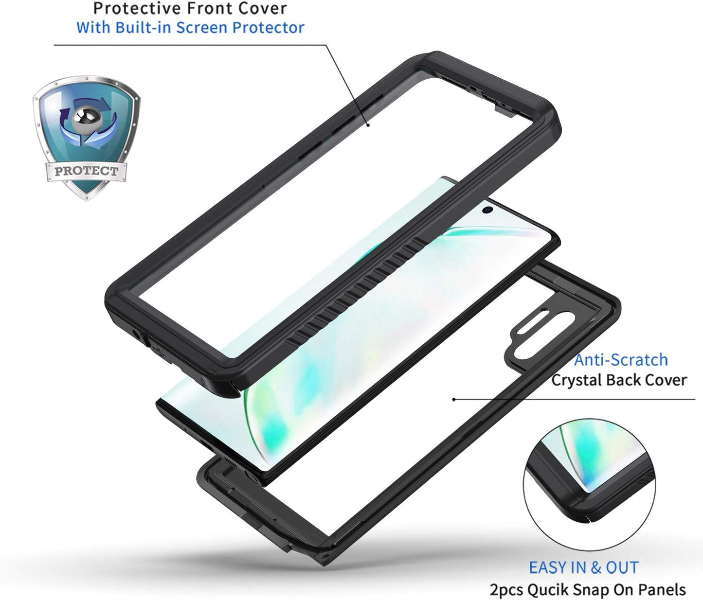 Lanhiem Galaxy Note 10 Dot Case, Built-in Screen Protector [Compatible with Fingerprint ID], IP68 Waterproof Dustproof Shockproof Full Body Sealed Underwater Protective Cover for Samsung Galaxy Note 10