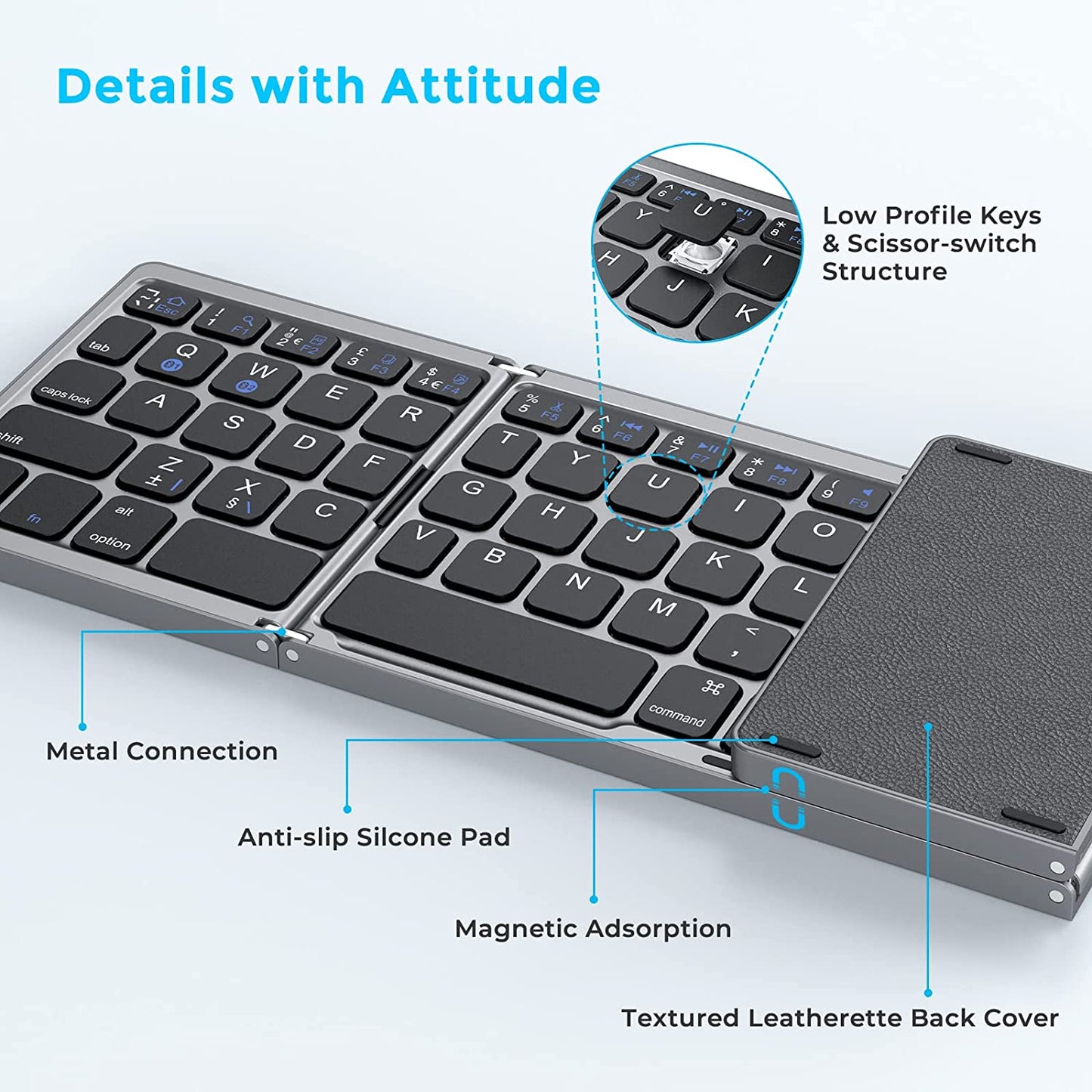 Seenda Foldable Bluetooth Keyboard with Touchpad, Rechargeable keyboard UK layout Mini keyboard for IOS Android Windows PC Tablet Smartphone (Leather Version)