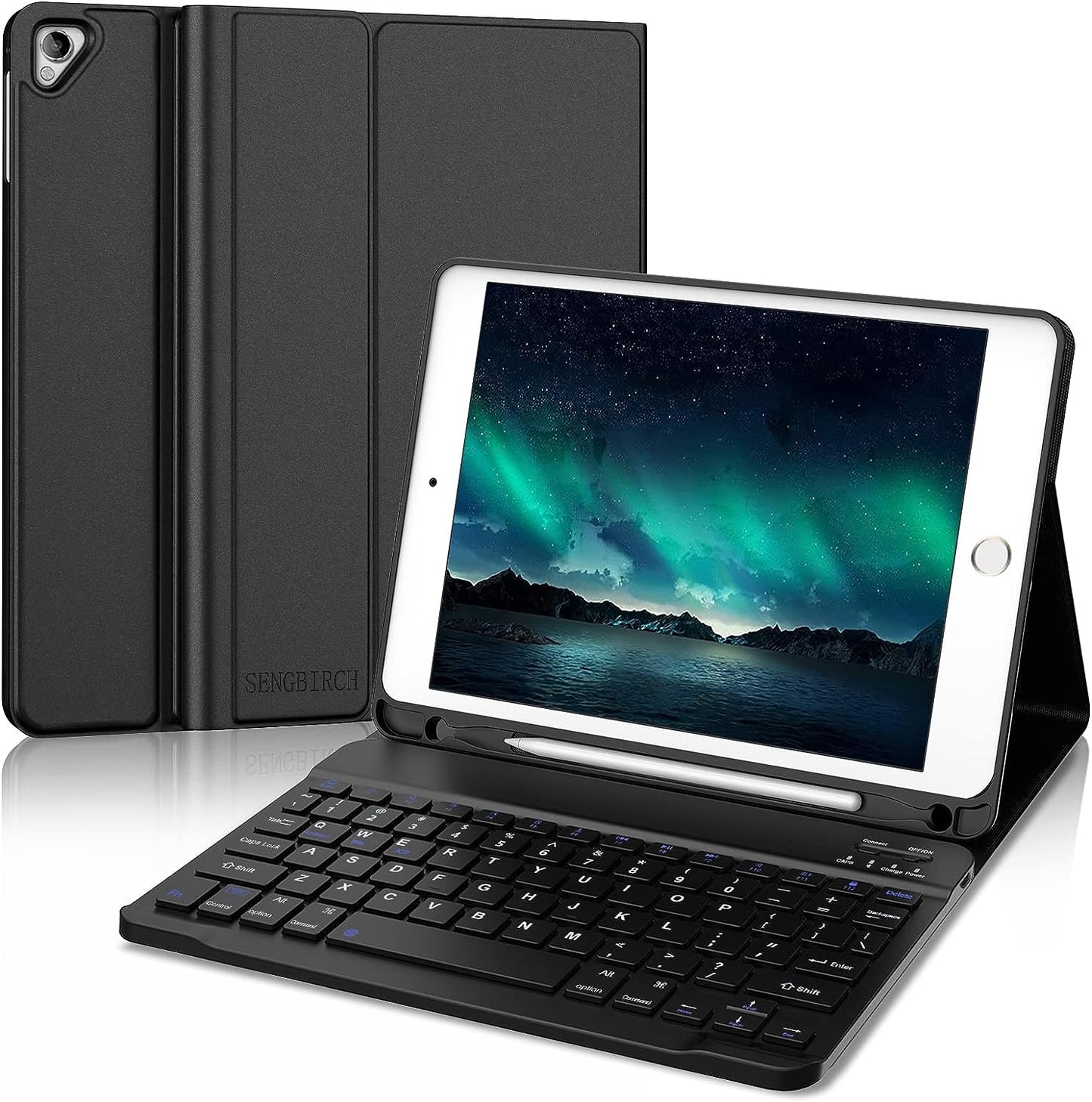 SENGBIRCH iPad 10.2 Keyboard 9th Generation - iPad 10.2 Keyboard Case 9th Generation(2021) - Built-in Pencil Holder - Flip Stand Keyboard Case for iPad 9th Generation/ 8th Gen/ 7th Gen 10.2", Black or Blue