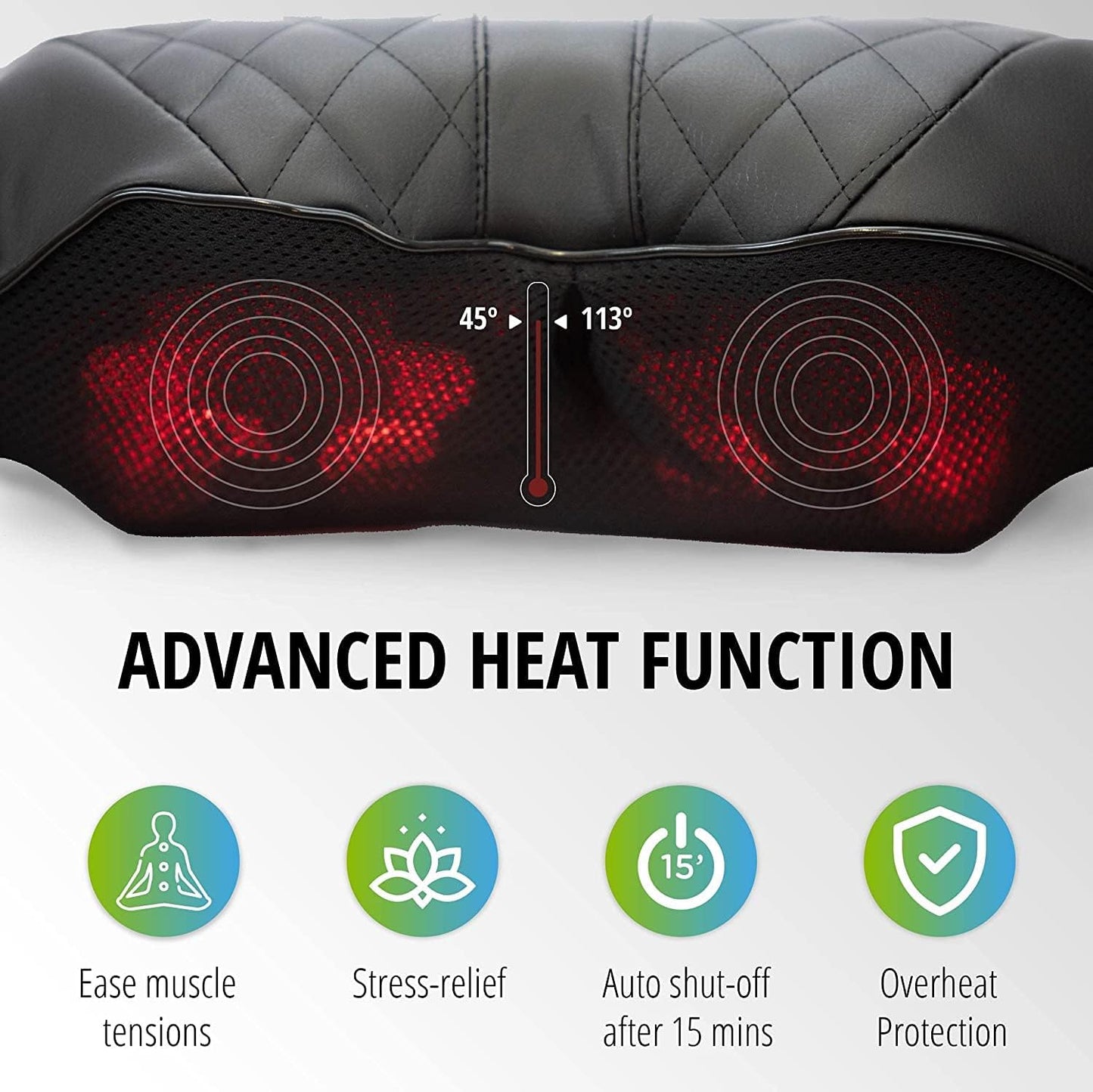 Oliver James Shiatsu Back, Neck and Shoulder Massager - Neck Massager for Neck Pain - Back Massager with Heat - Muscle Tension Relief - Shoulder Massager with Travel Bag and Car Adapter