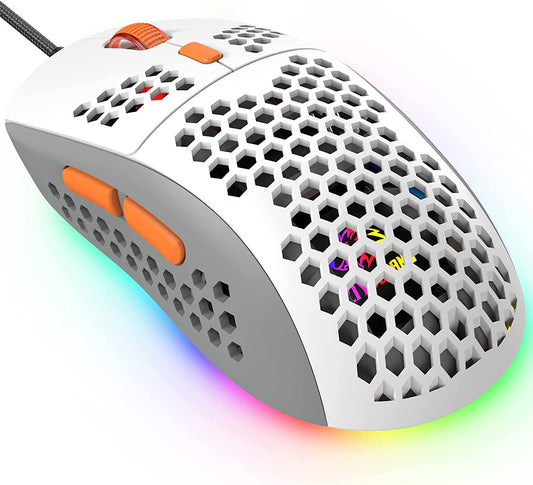 KUIYN 383 PRO M8 Ultralight Wired Gaming Mouse, Lightweight Honeycomb Shell, 6 RGB Breathing Backlit Mice, 6 Adjustable DPI 6400, USB Optical Model Aerox Mice
