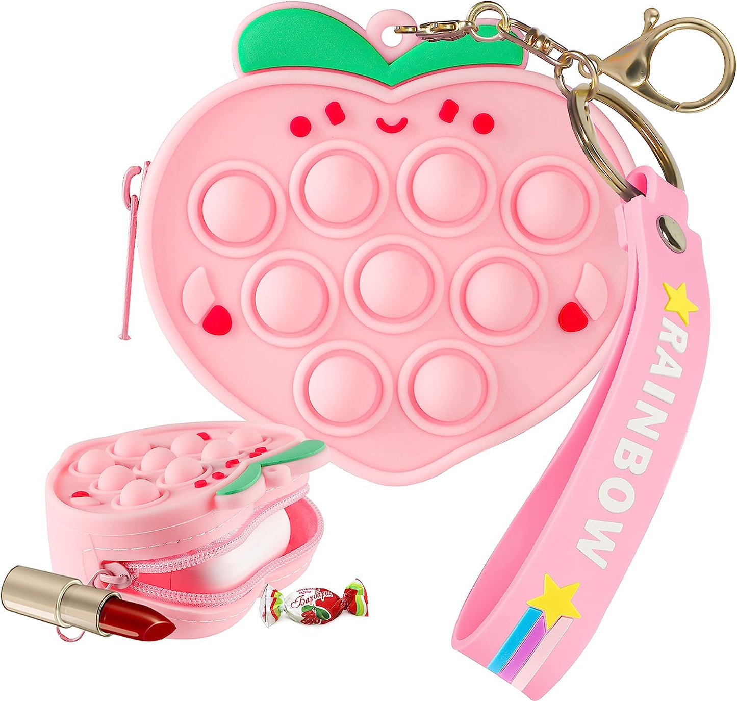 STSNano Fidget Fidgets Coin Purse Coins Toys Push Bubble Toy for Kids Child Girls Girly Pouches Mini Keychain Silicone Cute Kawaii Cartoon Design Small Zipper Change Pouch Purses