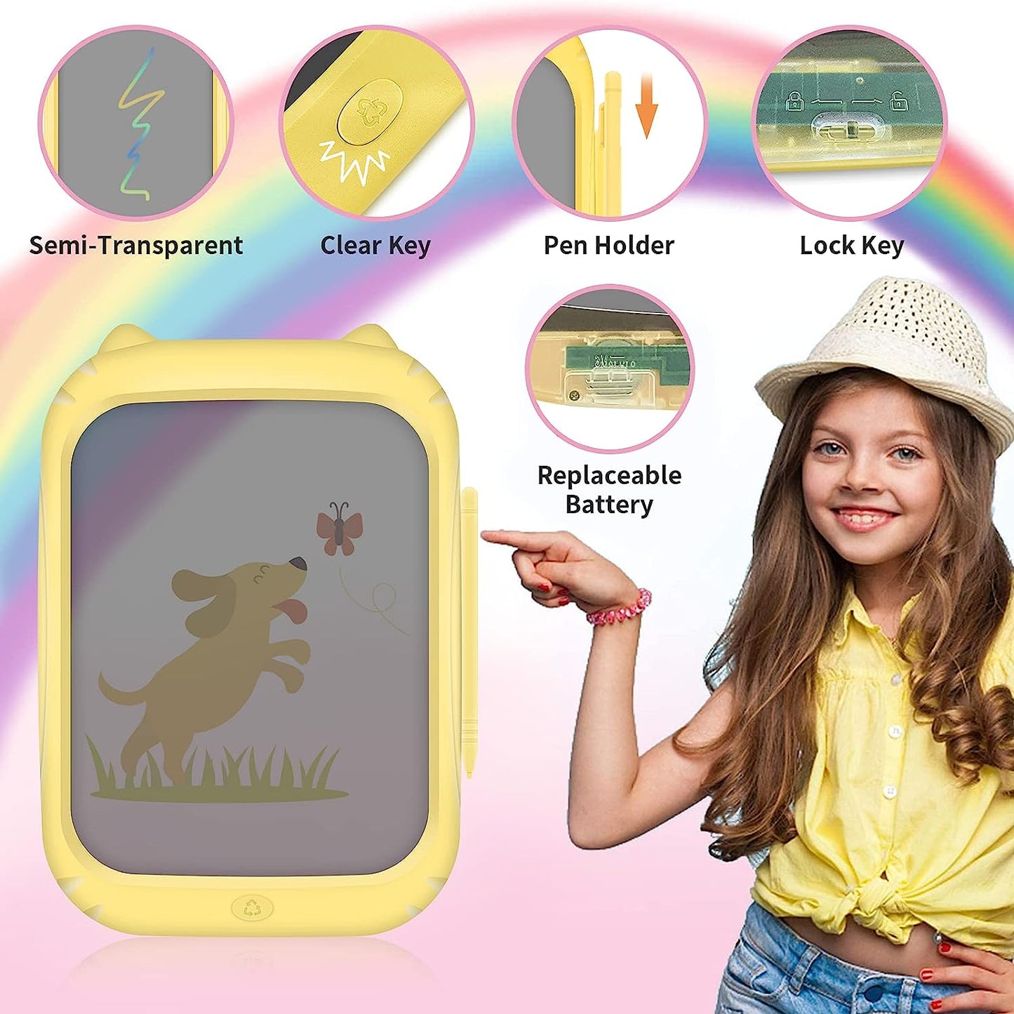 Semi-Transparent LCD Writing Tablet 11Inch, Drawing Pad for Kids with Trace Features, Brighter Colourful Lines of The LCD Writing Tablet Kids Perfect for Tracing, Learning and Doodles.