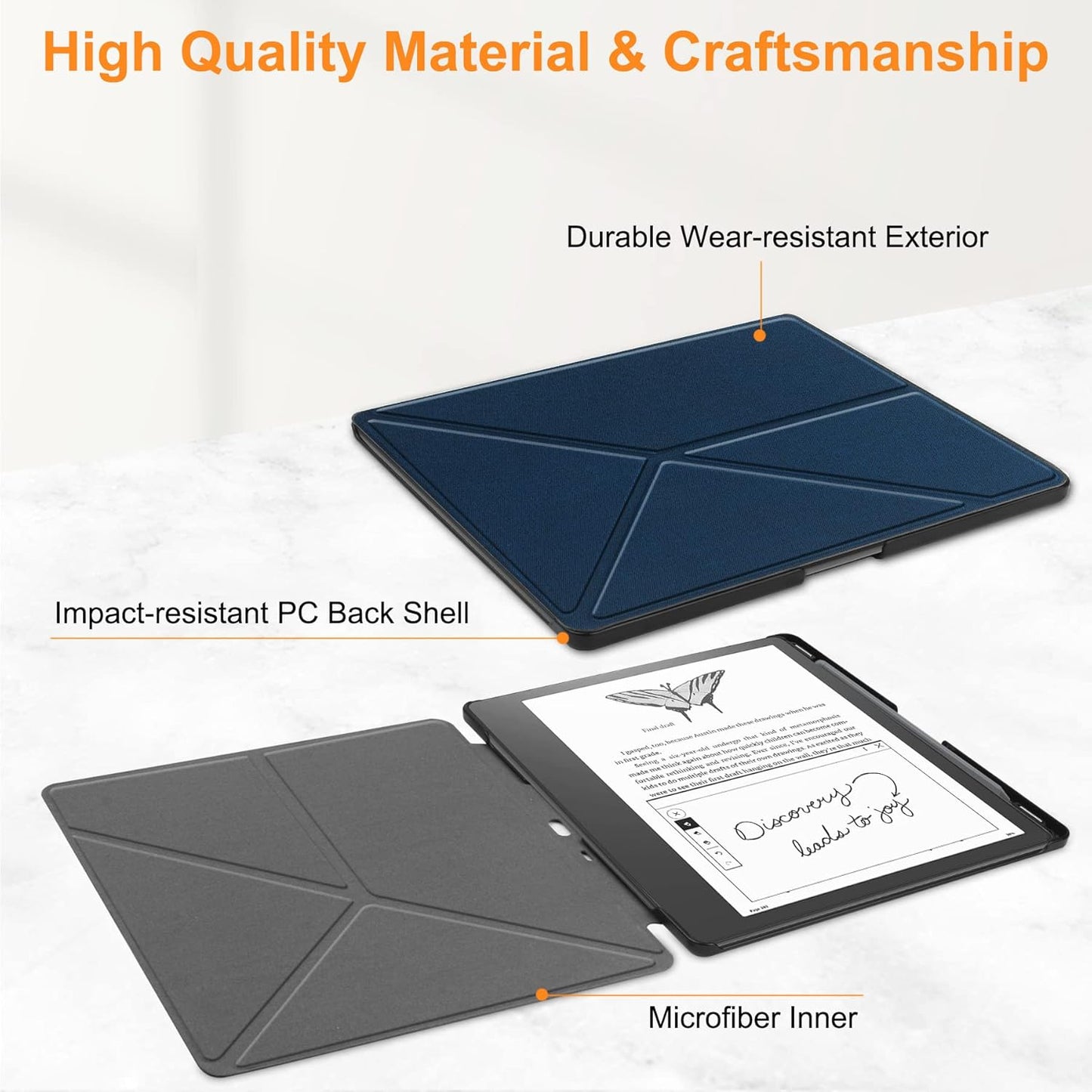 HoYiXi Origami Case for 10.2-inch Introducing Kindle Scribe 1st Generation 2022 Release Slim Leather Protective Cover with Foldable Stand Blue -Grey - Green - Black&nbsp;