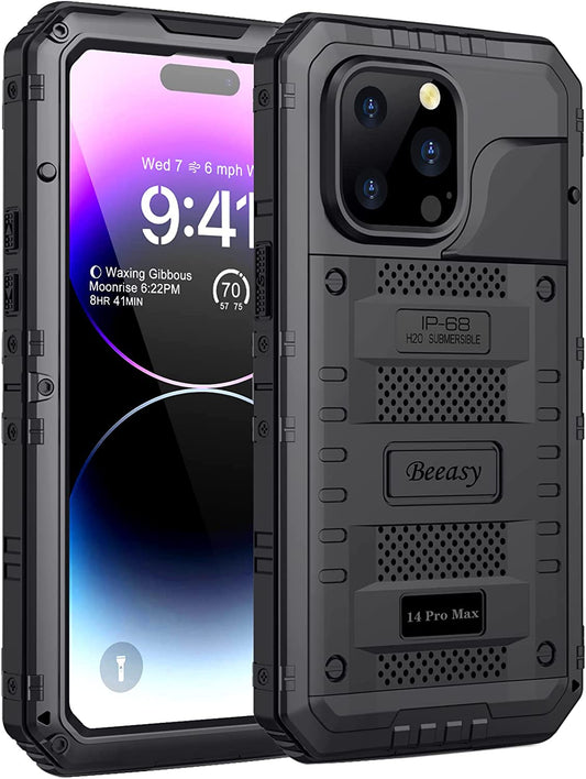Beeasy for iPhone 14 Pro Max Case Waterproof Heavy Duty Shockproof Tough Metal Armour Cover Dustproof Built-in Screen Protector, 360 Full Body Military Protective Rugged Case for 14 Pro Max 6.7"