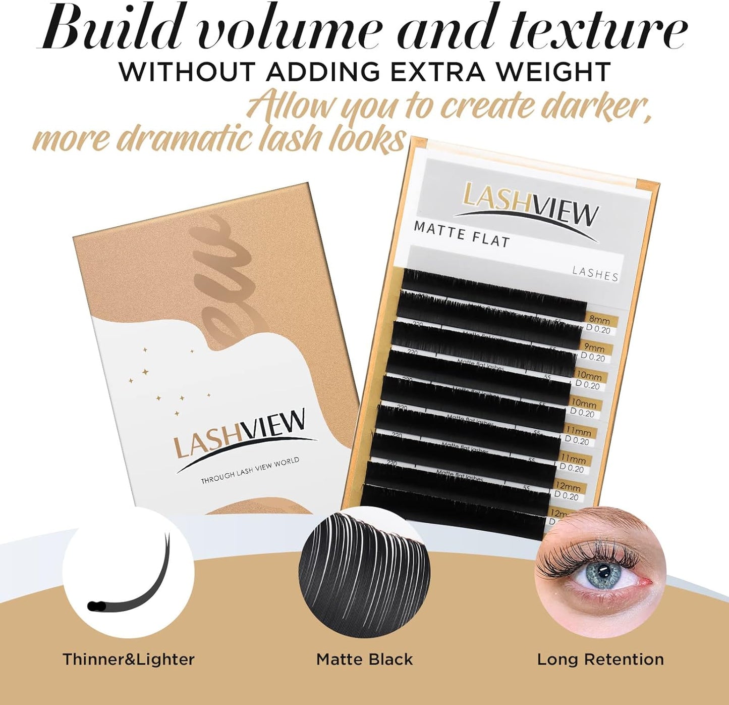 LASHVIEW Eyelash Extensions, Black, Individual Lashes,0.15mm D Curl, SUPER MATTE, Ellipse Flat Eyelash Extension Mixed Tray, Semi-permanent Extremely, Soft Application-Friendly