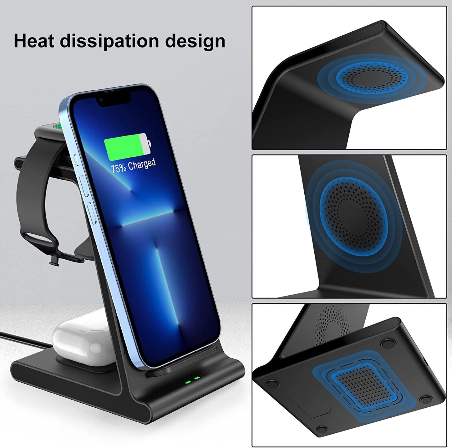 Wireless Charger for Fitbit Versa 3 Fitbit Sense Charger Dock, Versa 3 Charger Stand Compatible with iPhone 13 12 Pro Max Samsung Galaxy S22 Ultra S21 FE Z