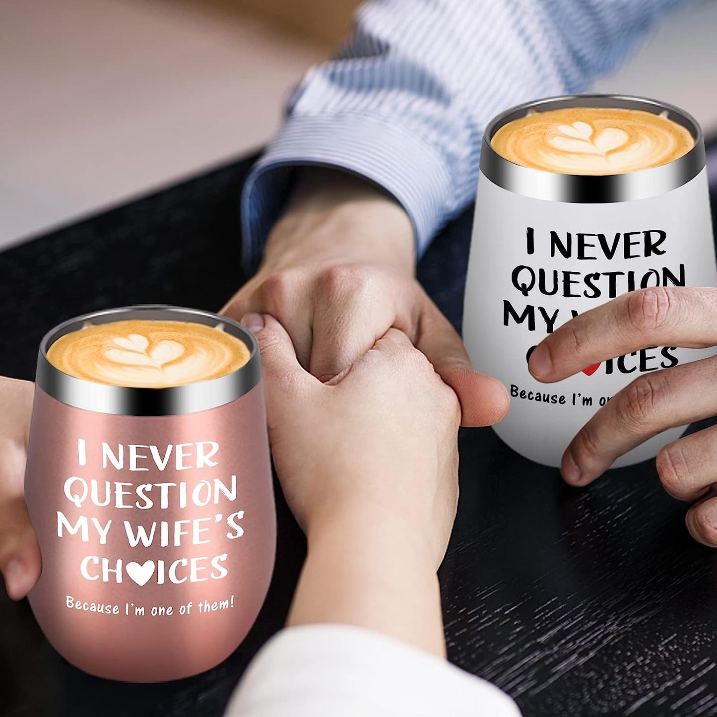 Stainless Steel Insulated Tumbler 12oz with Lid and Straw - I Never QUESTION My Wife's Choices - Wine Tumbler Birthday Gifts for Men Valentines Gifts for Husband