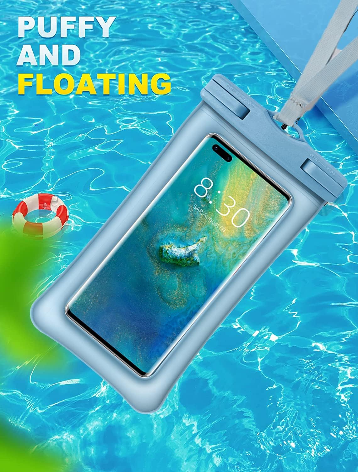 Waterproof phone case - Floating waterproof pouch - universal premium PVC with IPX8 2 pack A601 compatible with iPhone, Galaxy, Xiaomi, Google smartphones (Gray Blue）