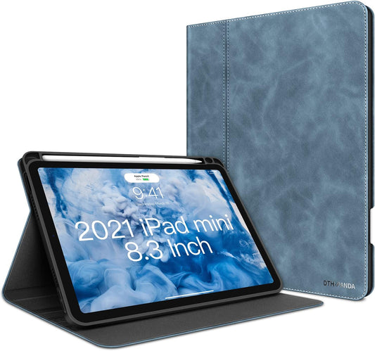 iPad Mini 6 Case 2021 8.3 inch 6th Generation with Pencil Holder PU Leather Smart Auto Wake/Sleep Soft TPU Back Dark Slate Blue