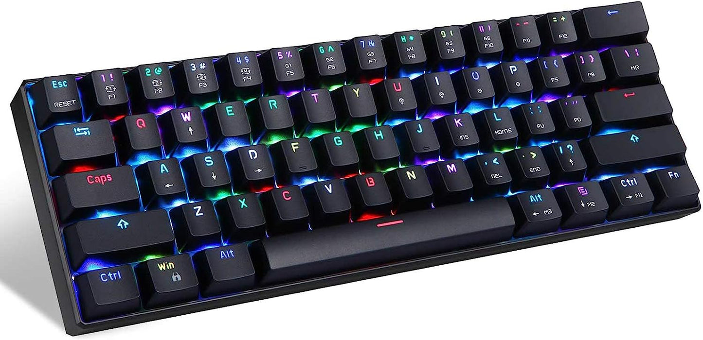 MOTOSPEED KOORUI 60% Mechanical Keyboard Portable GK61 Keys RGB LED Backlit Type-C USB Wired Office/Gaming Keyboard for Mac, Android, Windows Red Switch）