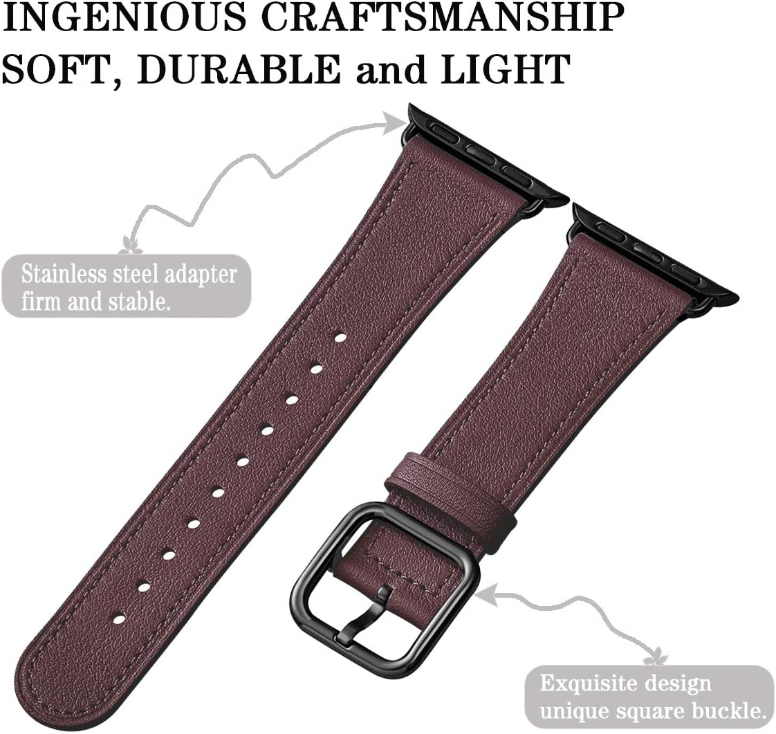 Mnbvcxz Watch Bands, and Case Compatible with Apple Watch, 38mm 40mm 42mm 44mm, Top Grain Leather Strap, Replacement Strap, Multiple Colours for iWatch Series 5/4/3/2/1, Unique Design