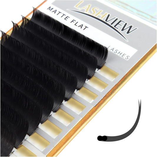 LASHVIEW Eyelash Extensions, Black, Individual Lashes,0.15mm D Curl, SUPER MATTE, Ellipse Flat Eyelash Extension Mixed Tray, Semi-permanent Extremely, Soft Application-Friendly