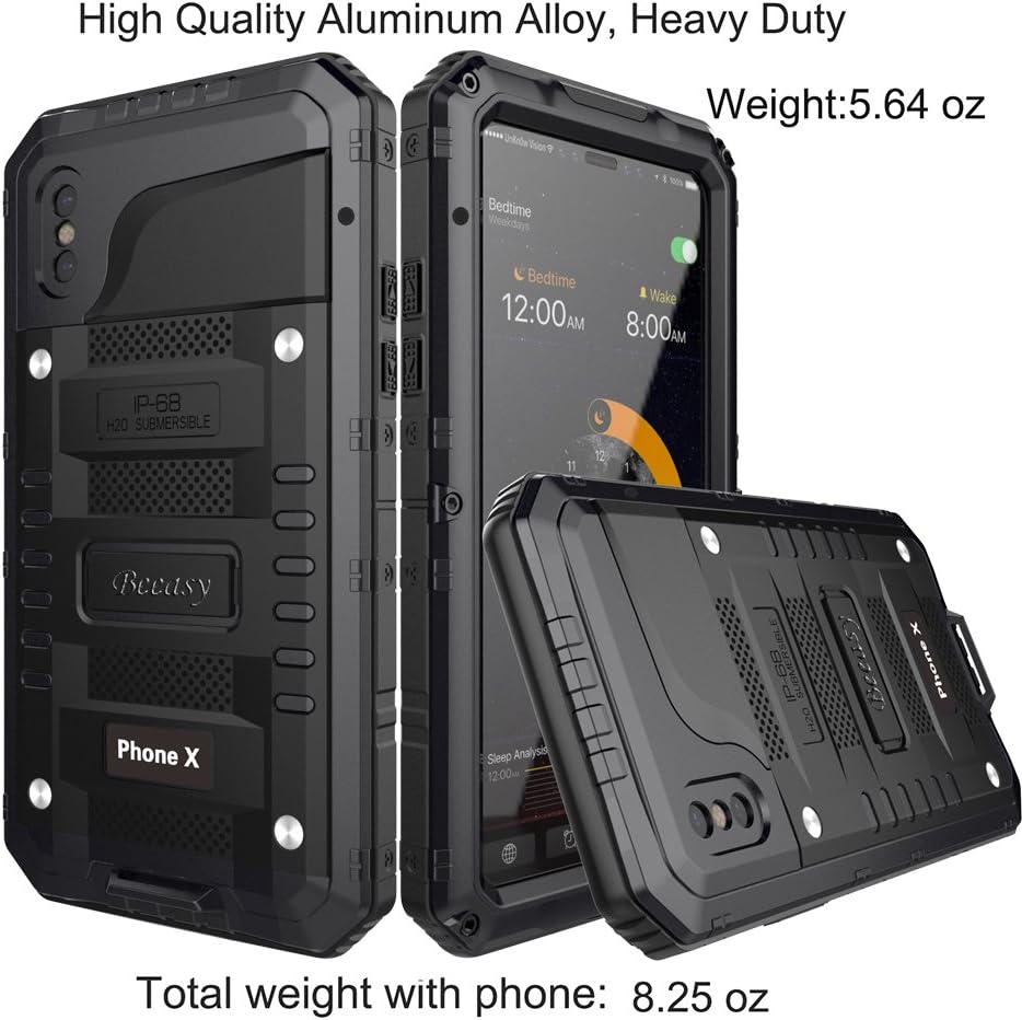 Case for iPhone X/XS Heavy Duty with Screen Full Body Protective Waterproof, Impact Strong, Shockproof Dust Proof Tough Cover for iPhone 10 Metal Military Defender for Outdoor Black &amp; Yellow