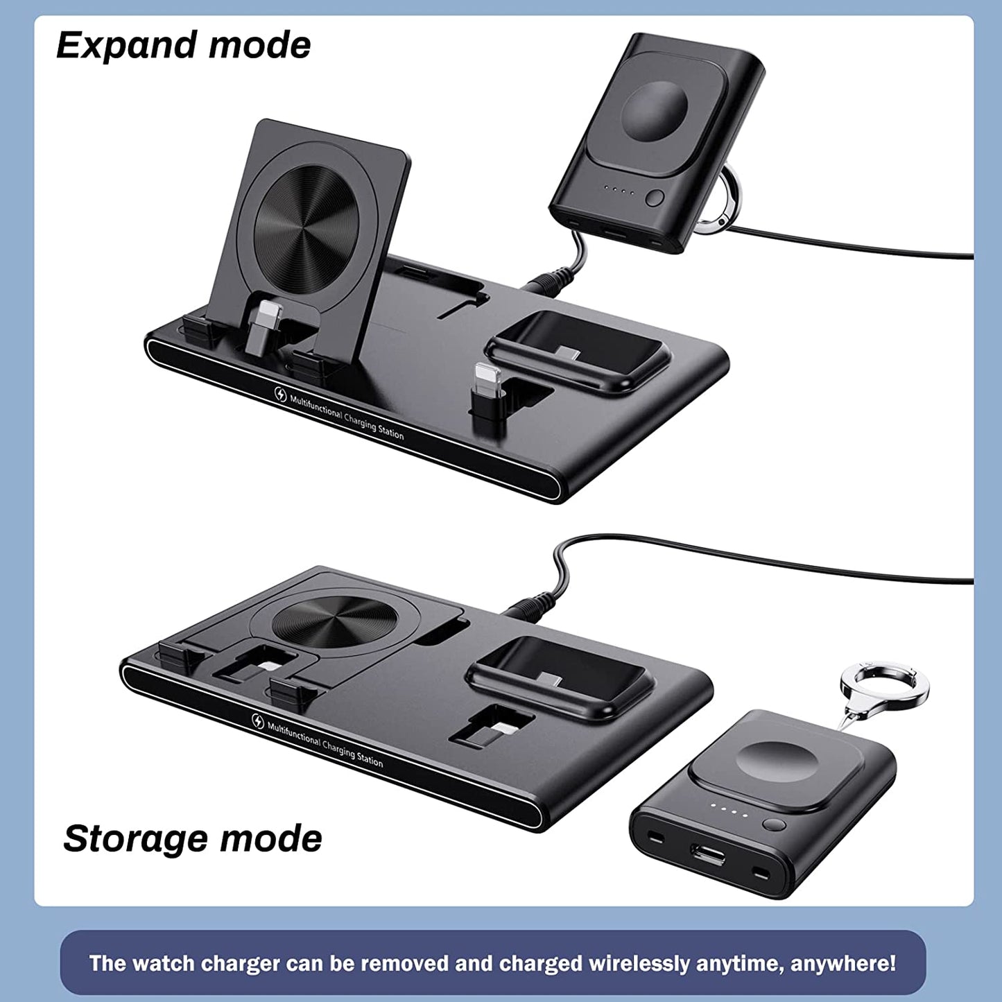 Lopnord 3 in 1 Charging Station for Multiple Devices Apple, Portable Charging Docking for Apple Watch 8 Charger, Foldable Charger Stand for iPhone 14 Pro Max/14 Pro/14/Apple Watch Series 8/7/6/AirPods