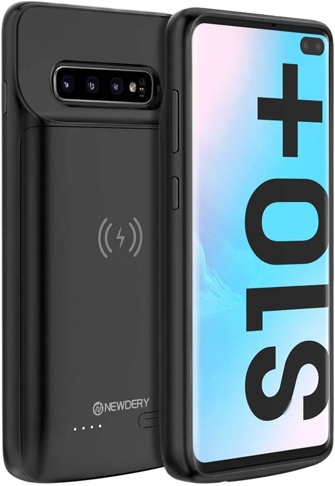 NEWDERY Battery Case for Samsung Galaxy S10 Plus, 5000mAh Rechargeable Extended Battery Charging Case, Support Qi Wireless Charging for Samsung Galaxy S10+ (6.4" Black)