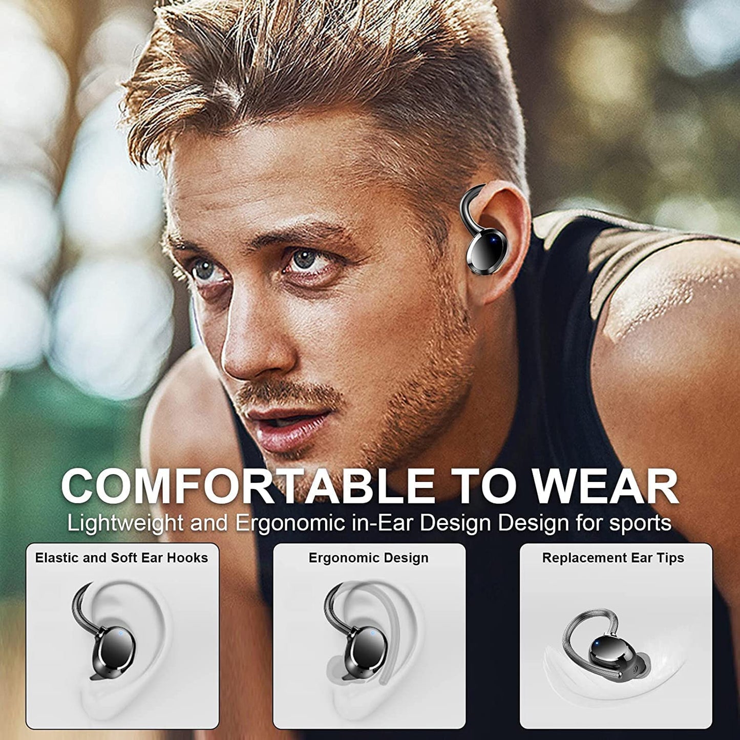 Dascert Wireless Earbud Bluetooth 5.3 Running Headphones with Mic Dual LED Display, 48H Wireless Headphones Stereo Sound Noise Cancelling Earbud, IP7 Waterproof Sports Wireless Earphones