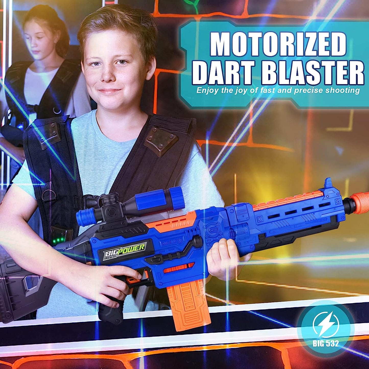 Bigpower Electric Dart Blaster, Motorized Toy with 2x12 Clips and 100 Foam Darts Compatible with Primary Brand Series, Toy Foam Blaster Dart Blaster for Boys, Girls and Adults