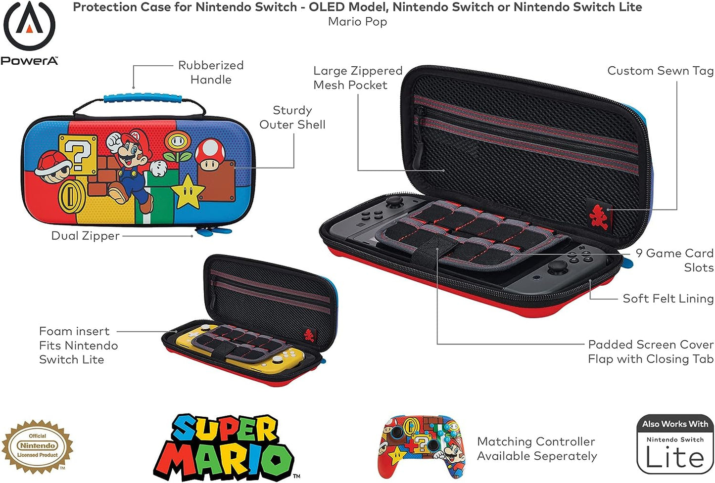 PowerA Protection Case for Nintendo Switch - OLED Model, Nintendo Switch or Nintendo Switch Lite - Mario Pop