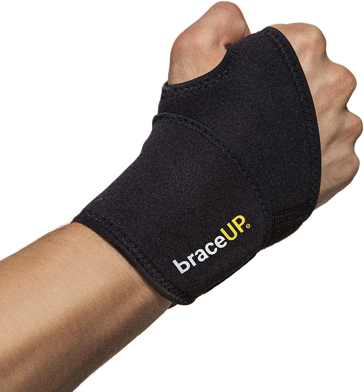 Adjustable Wrist Wrap by BraceUP for Men and Women - Workouts Wrist Band, Carpal Tunnel Compression Wrist Brace, Tendonitis Wrist Splint, Left Right Hand One Size Adjustable (Black)