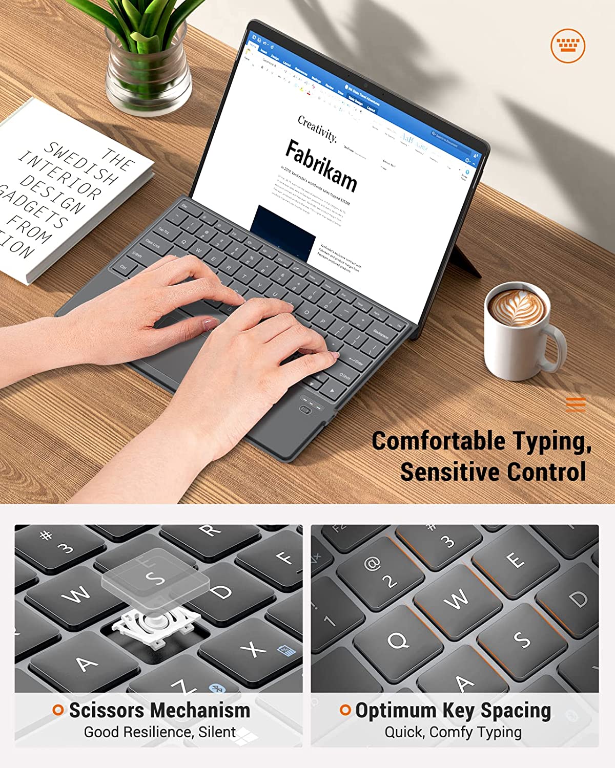 MoKo Type Cover Keyboard for Microsoft Surface , Pro 9 & Pro 9 13" 2022 / Pro 8 2021 / Pro X Lightweight Ultra-Thin Bluetooth Rechargeable Keyboard with Sensitive Trackpad, Wireless QWERTY Keyboard