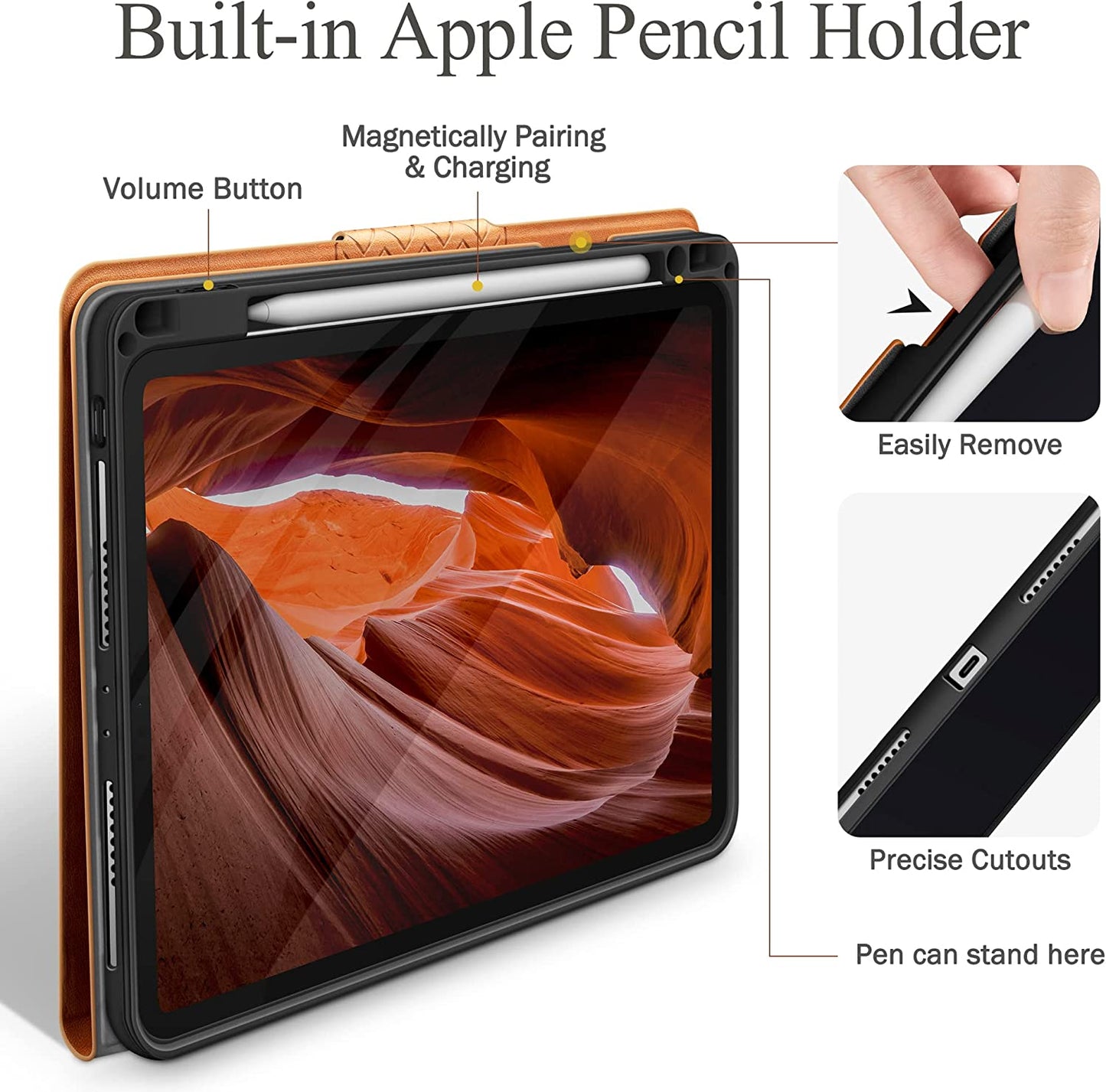 AUAUA Case for iPad Pro 11 inch 2022 4th Generation, 3rd/2nd/1st Gen Stand Cover with Pencil Holder, Auto Sleep/Wake Shockproof Smart Cover, PU Leather