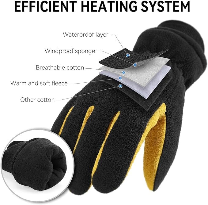 OZERO Winter Gloves, Windproof Thermal Suede Leather Gloves, for Men and Women